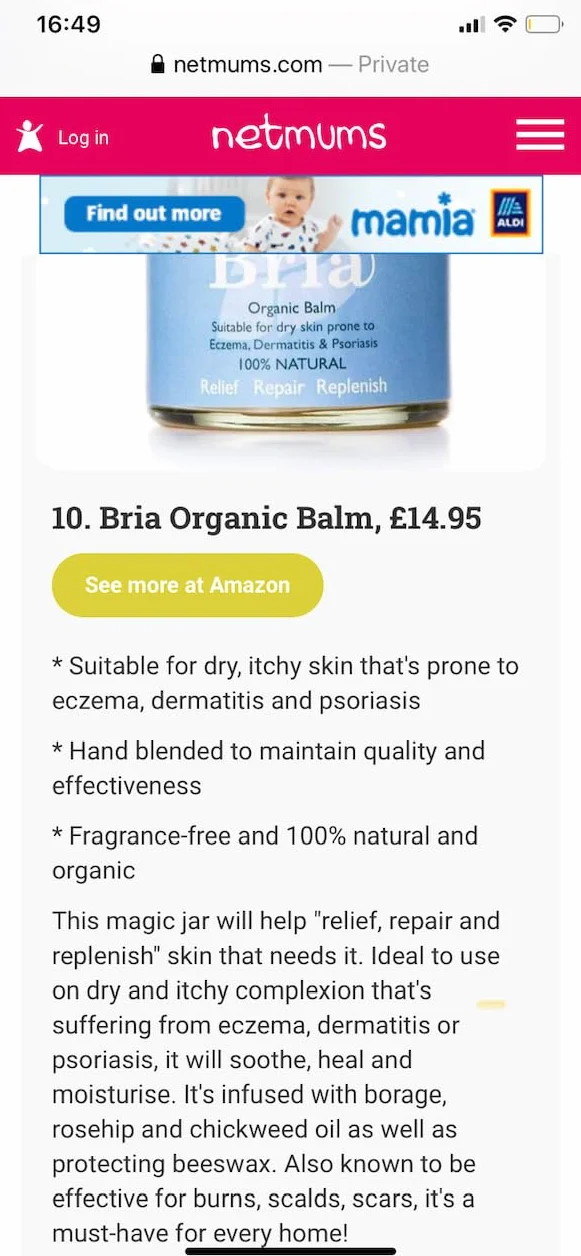 Bria 100% naturalny organiczny kojący balsam do skóry skłonnej do egzemy i suchej, odpowiedni dla dorosłych, dzieci i niemowląt, bez zapachu, 120 ml