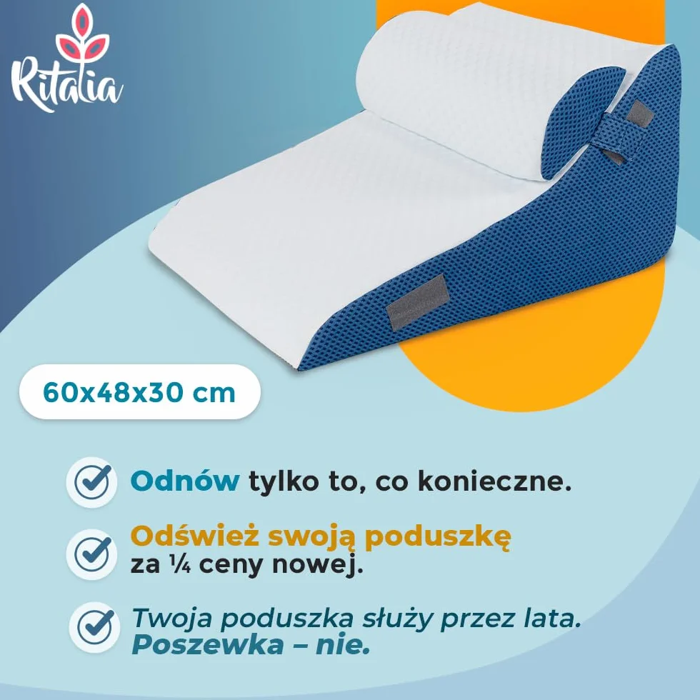 Poszewka na Poduszkę Klin 60x48x30 cm Bambus OEKO-TEX Antyrefluksowa Czytania