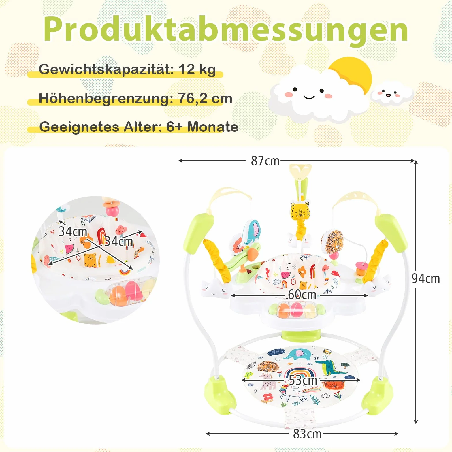 GOPLUS 3 w 1 Baby Jumperoo, centrum do skakania i zabaw z obrotowym siedziskiem o 360°, zabawka i tablet muzyczny ze światłami i dźwiękiem, siedzisko do zabawy z regulacją wysokości, dla dzieci od 6