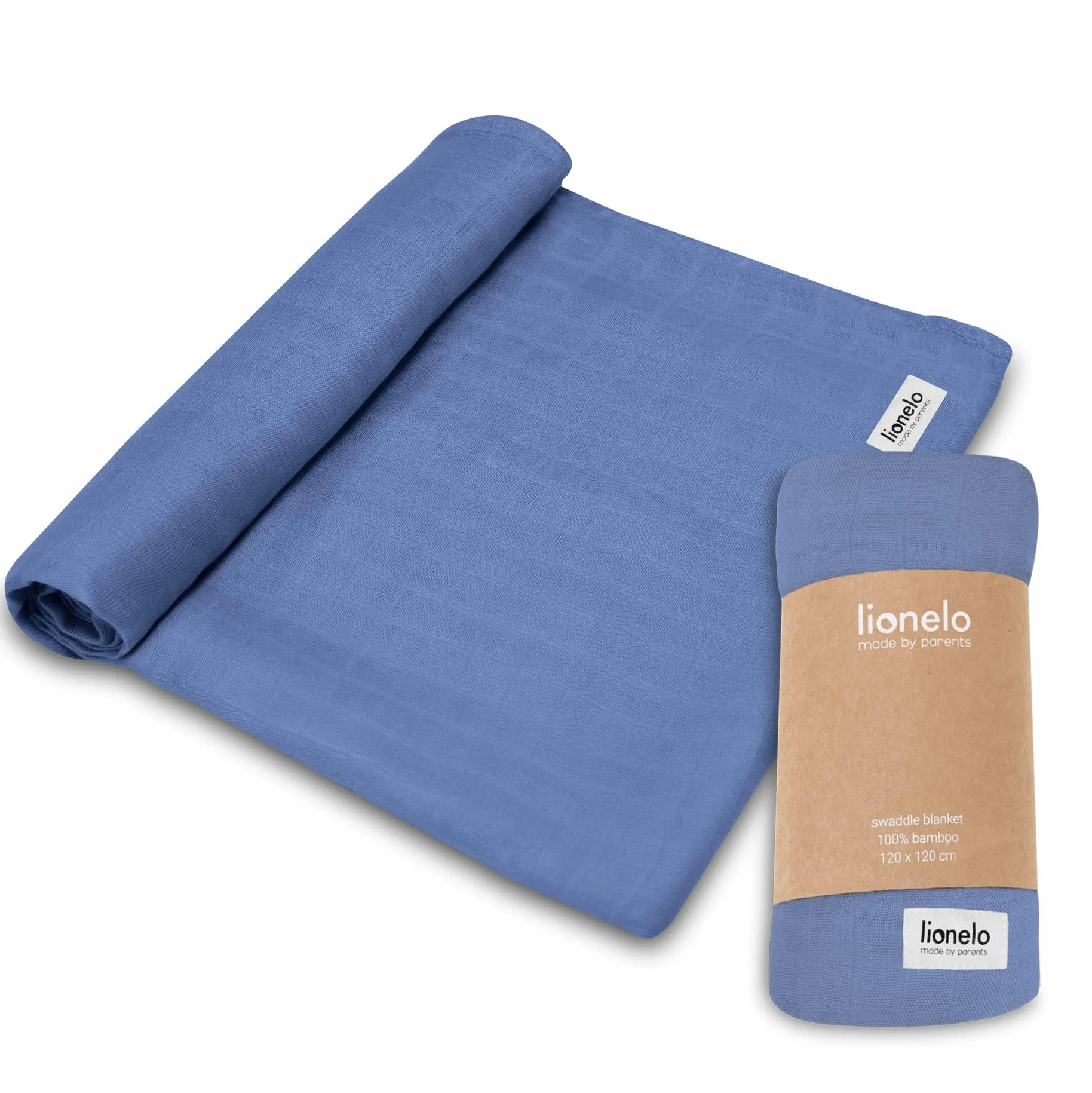 LIONELO Bamboo Swaddle otulacz do przewijania, duży kocyk dla dziecka z naturalnej 100% bawełny bambusowej, wymiary 120 x 120 cm, miła w dotyku, miękka tkanina (Niebieski)