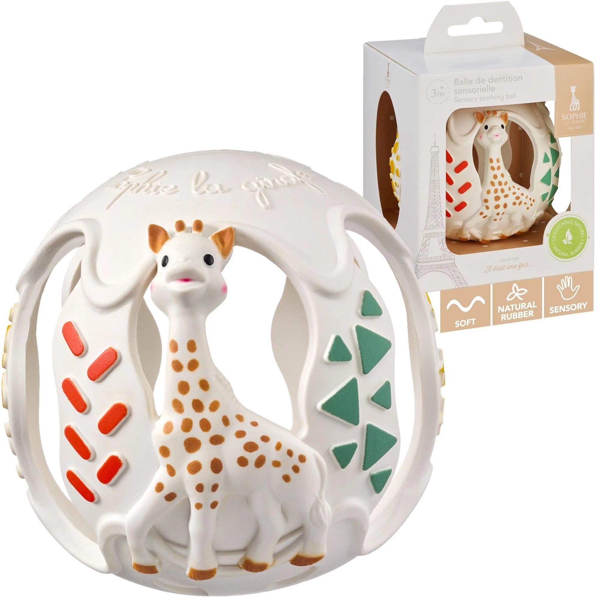 Sophie la Girafe Sensoryczna kula do ząbkowania, zabawka z naturalnej gumy, dotykowe pobudzanie i łagodzenie dziąseł, bez BPA, od 3 miesięcy