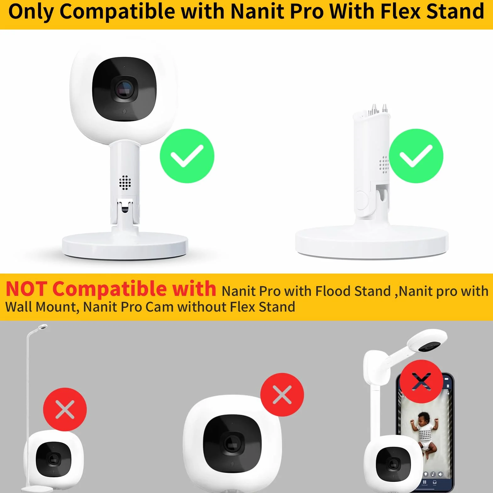 iTODOS Uchwyt do monitorowania dziecka, kompatybilny z Nanit Pro Smart Baby Monitor i Flex Stand Baby Monitor, 20.3 cm elastyczny uchwyt na ramię, przymocuj kamerę dla dziecka, gdziekolwiek chcesz, 1
