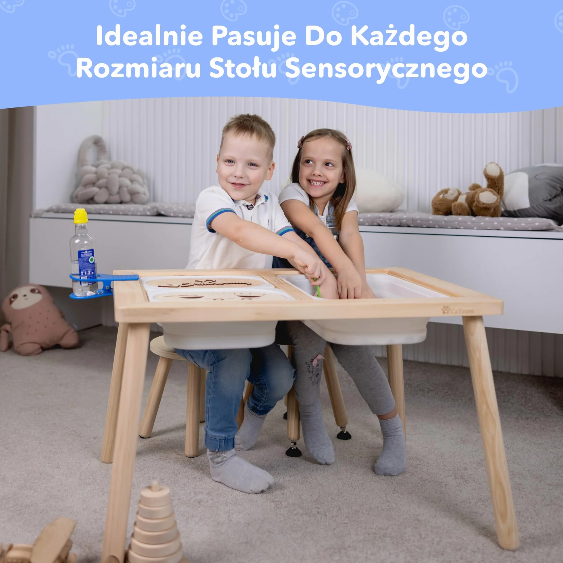 Cateam Drewniany taboret do schodków dla dzieci i małych dzieci – 1 zestaw – orzech – taboret dziecięcy z wysuwanymi nogami – sensoryczny taboret stołowy – okrągły taboret do siedzenia dla dzieci z