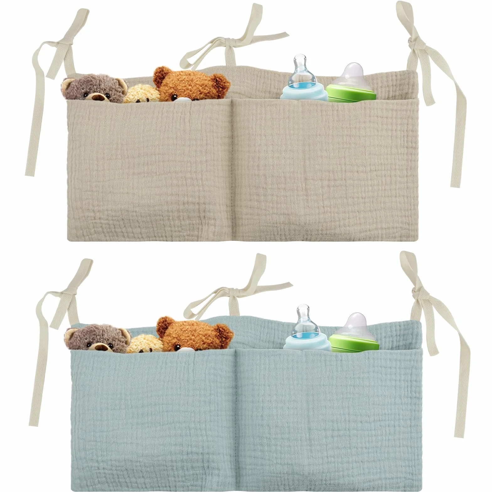 Flintronic Organizer do łóżeczka dziecięcego, wisząca torba do przechowywania łóżeczka dziecięcego, organizer na pieluchy, wiszący organizer do łóżeczka dziecięcego, na pieluchy, odzież, śliniaki