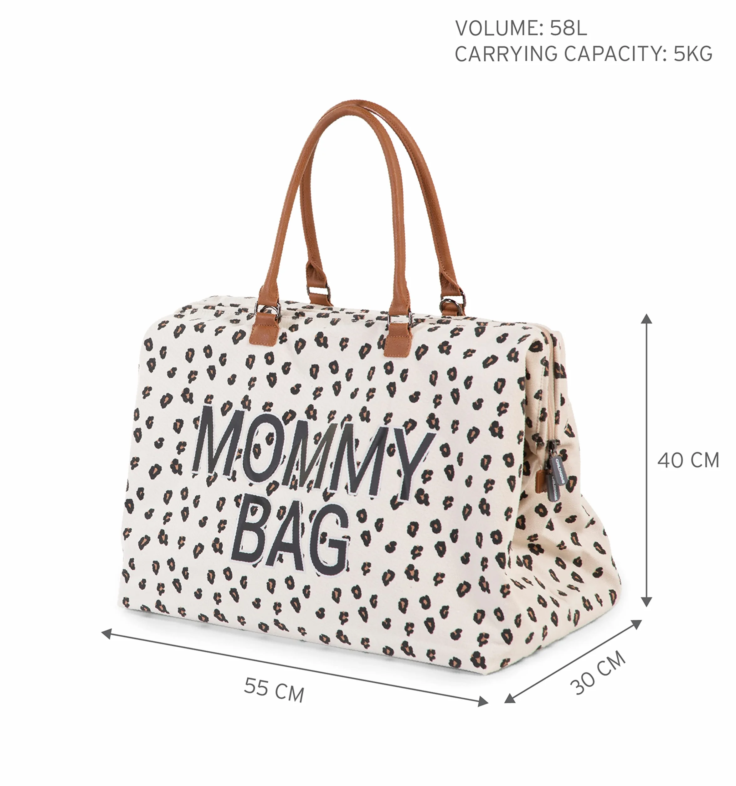 CHILDHOME, Mommy Bag, torba na pieluchy, dla kobiet w ciąży, torba podróżna, duża pojemność, mata do przewijania, regulowany pasek na ramię, izolowana kieszeń, przejście na walizkę, lampart