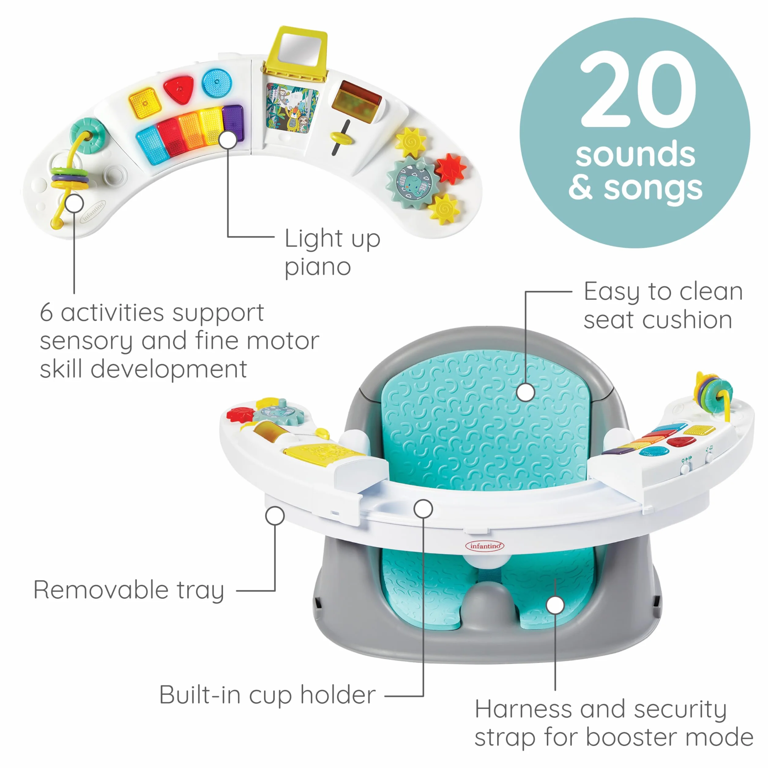 Infantino Krzesełko do Karmienia i Eksploracji Discovery Growing Baby Booster 3 w 1 Niebieskie