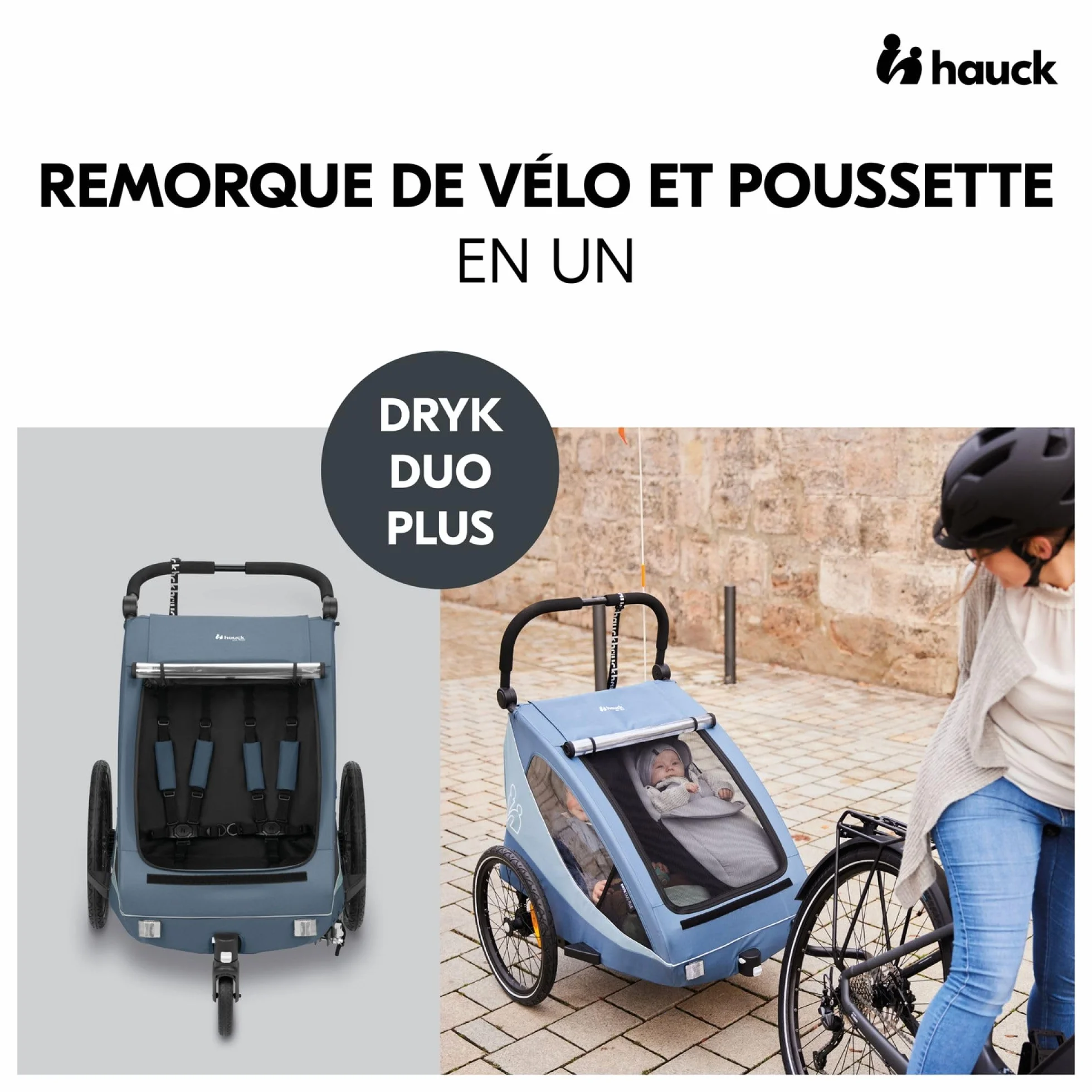 Hauck Dryk Duo Plus Przyczepa rowerowa dla dzieci 2 miejsca składana niebieska