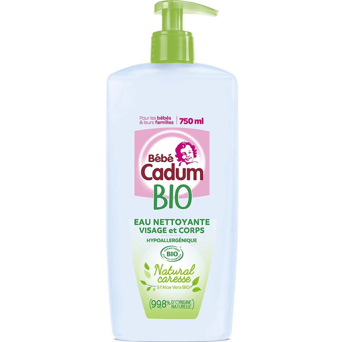 Cadum Natural Caresse Certyfikowana organiczna hipoalergiczna woda czyszcząca dla niemowląt - 750 ml
