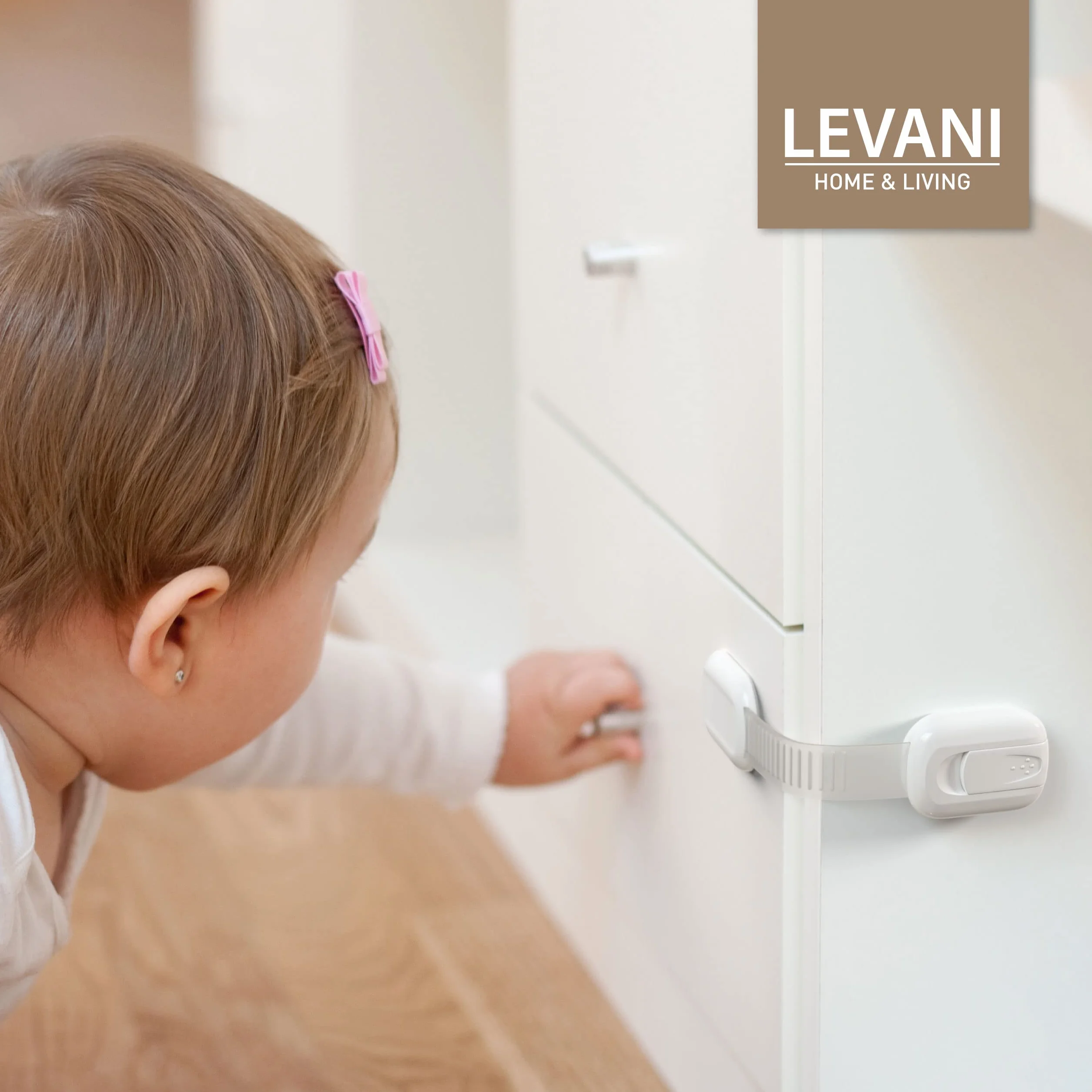 Levani® Zabezpieczenie dziecięce do szafek i szuflad (6 szt.) – Samoprzylepne zamki z klejem 3M – Blokada do szafy, lodówki, kosza i toalety – Bez wiercenia – Ochrona dla niemowląt