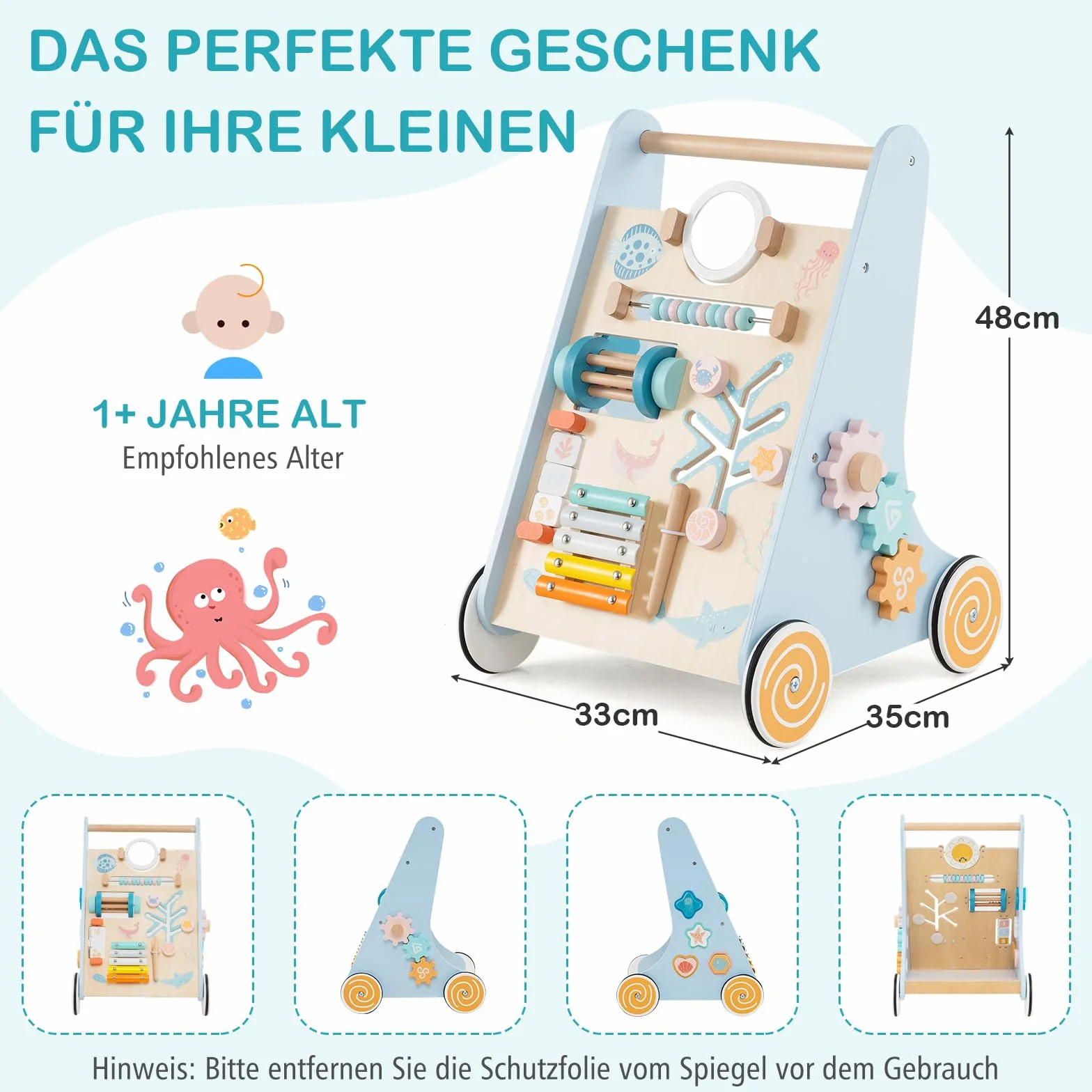 GOPLUS Drewniany wózek do nauki chodzenia Montessori z regulacją wysokości dla dzieci od 1 roku