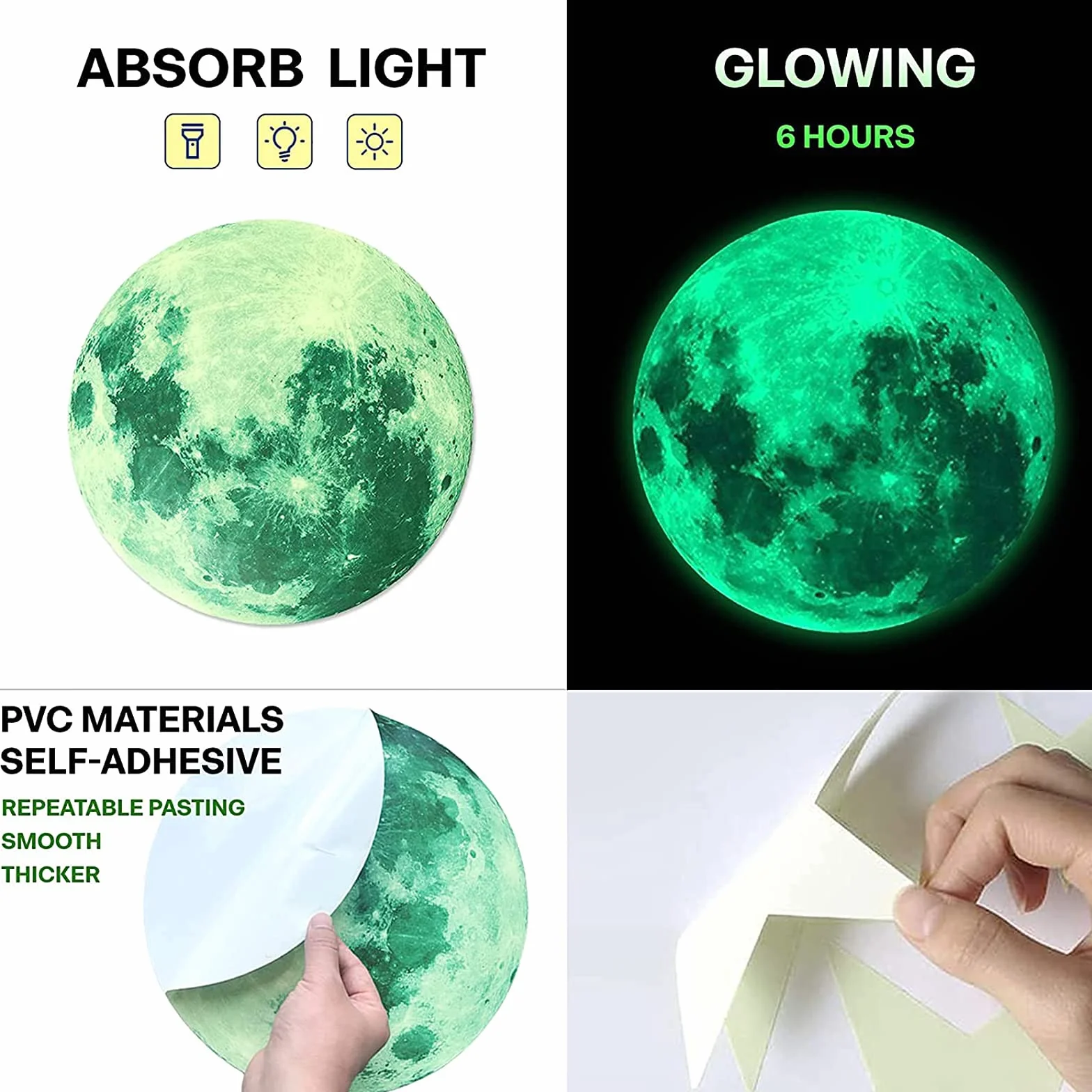 CYH 563 sztuk fosforyzujące naklejki ścienne, księżyc i gwiazdy, świecące naklejki ścienne, fluorescencyjna gwiazda idealna do sufitu, pokoju dziecięcego, dekoracji ścian