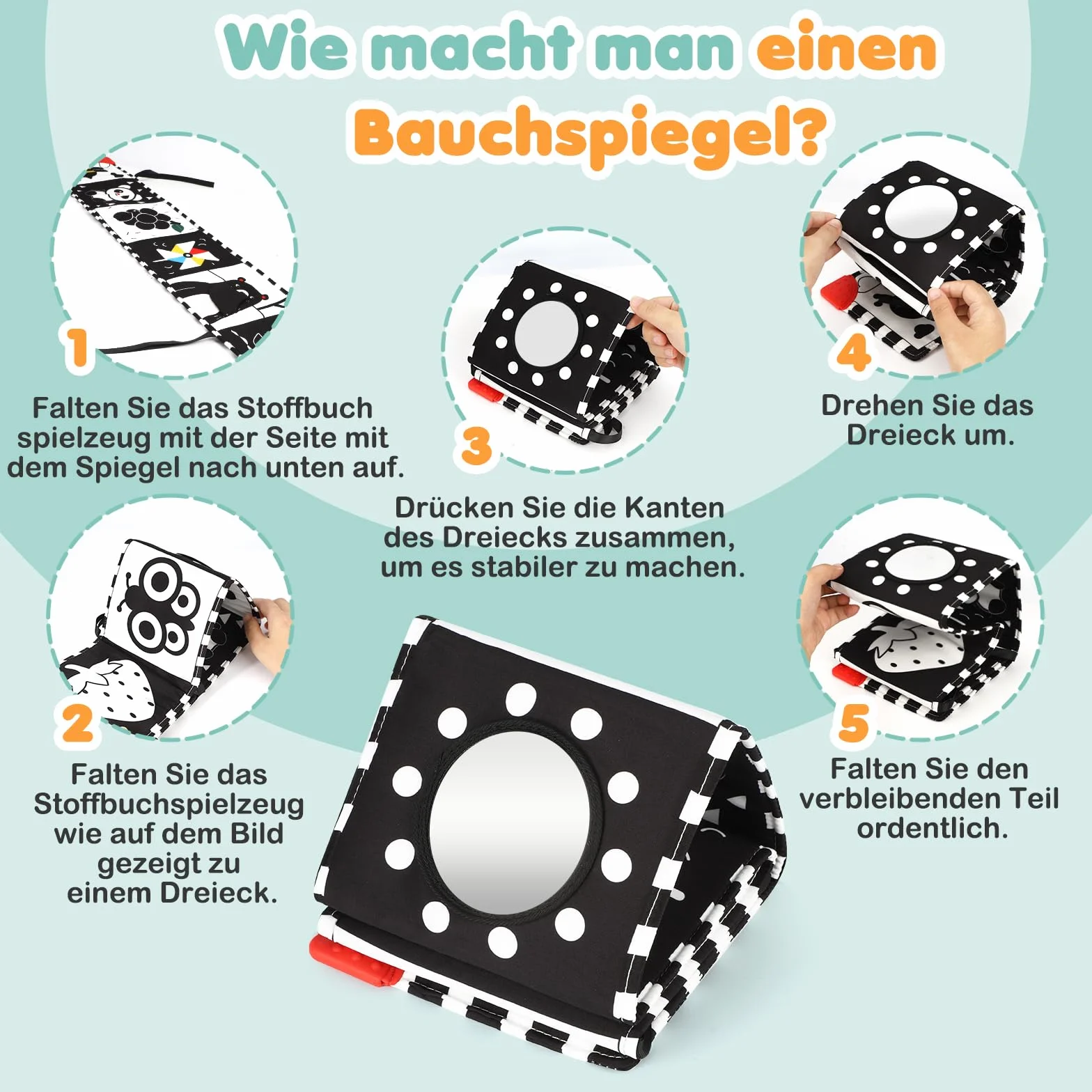 Black & White książka dla niemowląt, książka z kontrastem dla niemowląt, z materiału, dla niemowląt, dla dzieci 0, 3, 6, 9, 12 miesięcy, prezent dla noworodka
