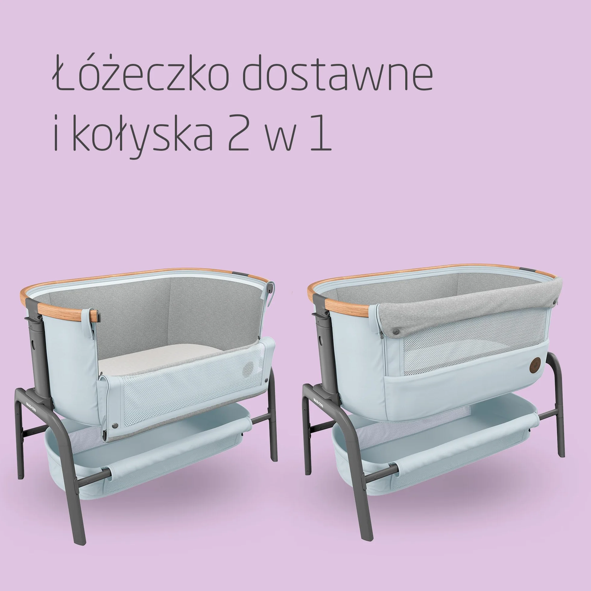 Maxi-Cosi Iora Łóżeczko Przystawka, Co-sleeper , 0–6 mies., maks. 9 kg, 4 Poz. Odchylenia i 5 Wysokości, Łatwe Przesuwanie, Wygodny Materac, Duży Kosz, Łatwe Przenoszenie, Essential Grey