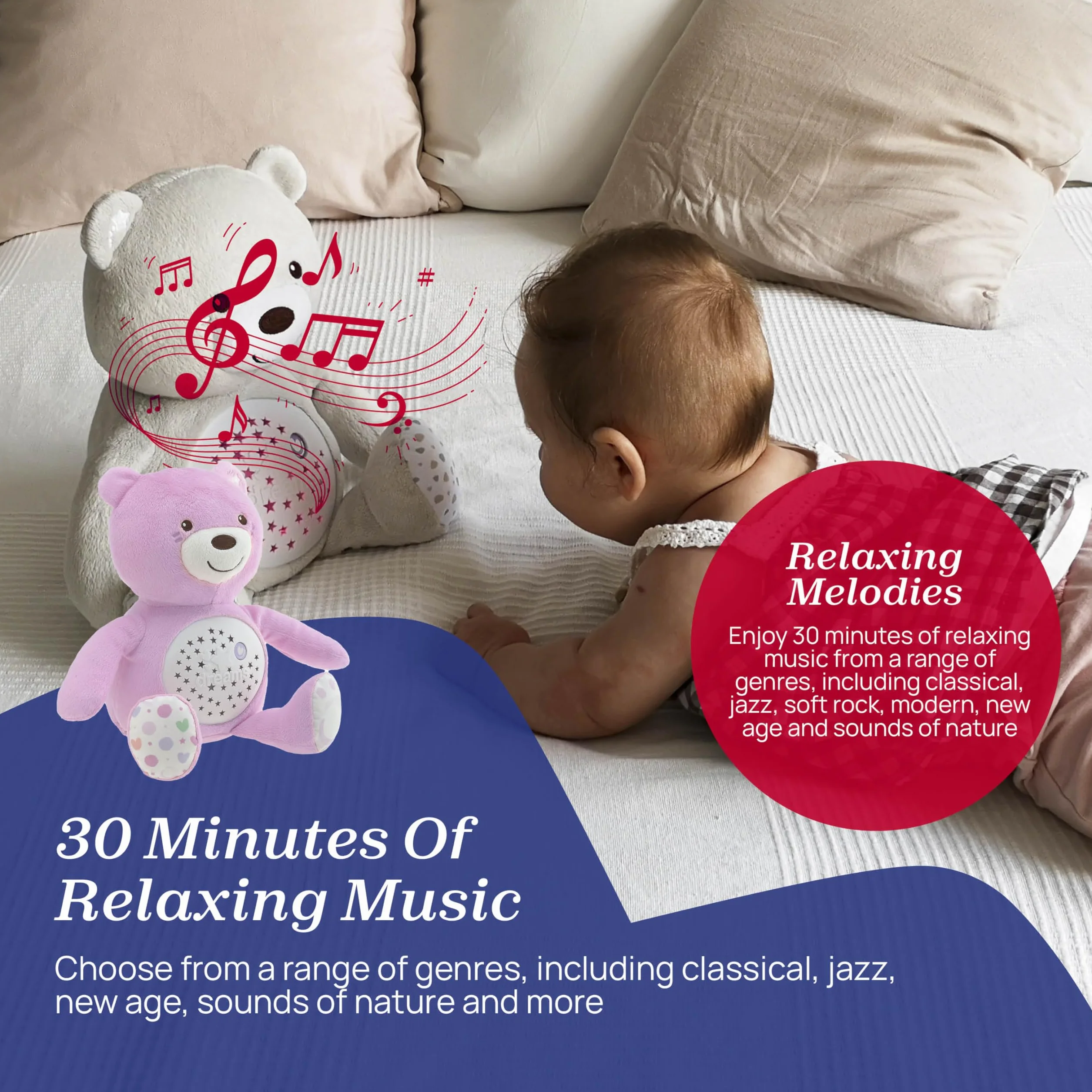 Chicco First Dreams Miś z Projektorem, z Lampką Nocną dla Dzieci, Efektami Świetlnymi i Relaksującymi Melodiami, Różowa - Zabawki dla Niemowląt 0 m +