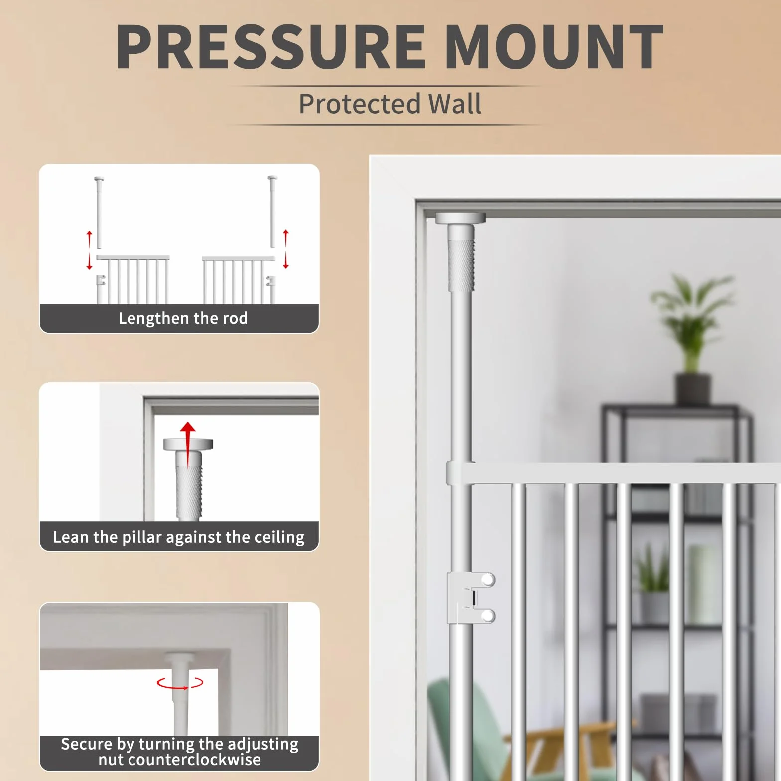 Bramka dla zwierząt domowych 180 cm rozciągliwa regulowana bez wiercenia 65-72 cm XS