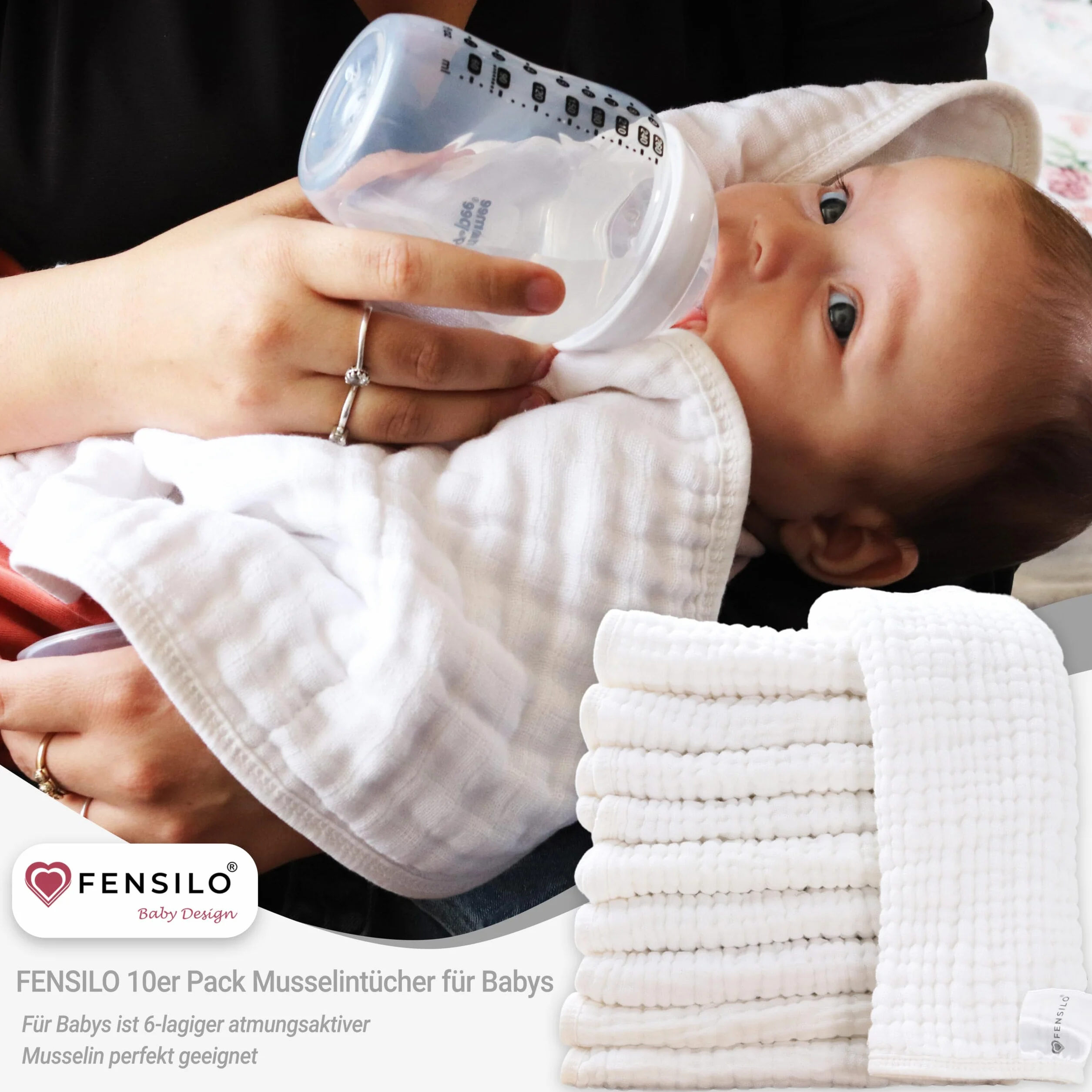 FENSILO Bawełniana chusta szyfonowa dla niemowląt - Zestaw 10-50 x 35 cm - Super miękka i przyjemna - biała