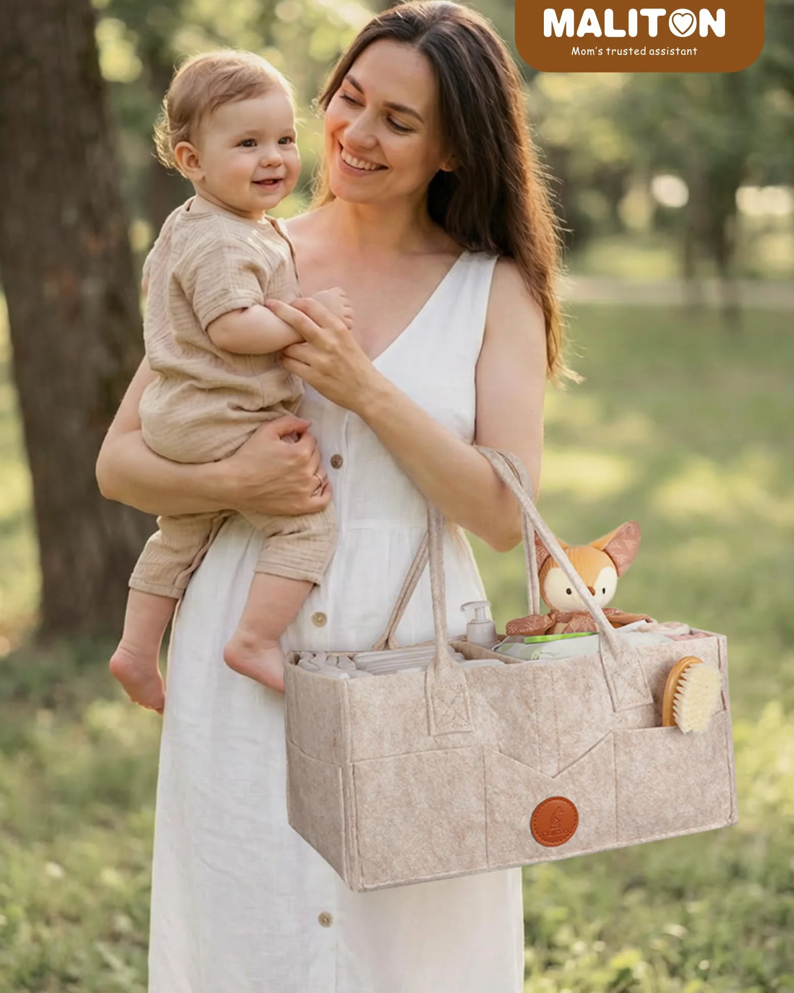 Maliton Organizer do przewijaka, Organizer do pieluch dla niemowląt Caddy Newborn Essentials, wytrzymała, przenośna torba filcowa, kosz do przechowywania dla niemowląt z wyjmowanymi przegródkami