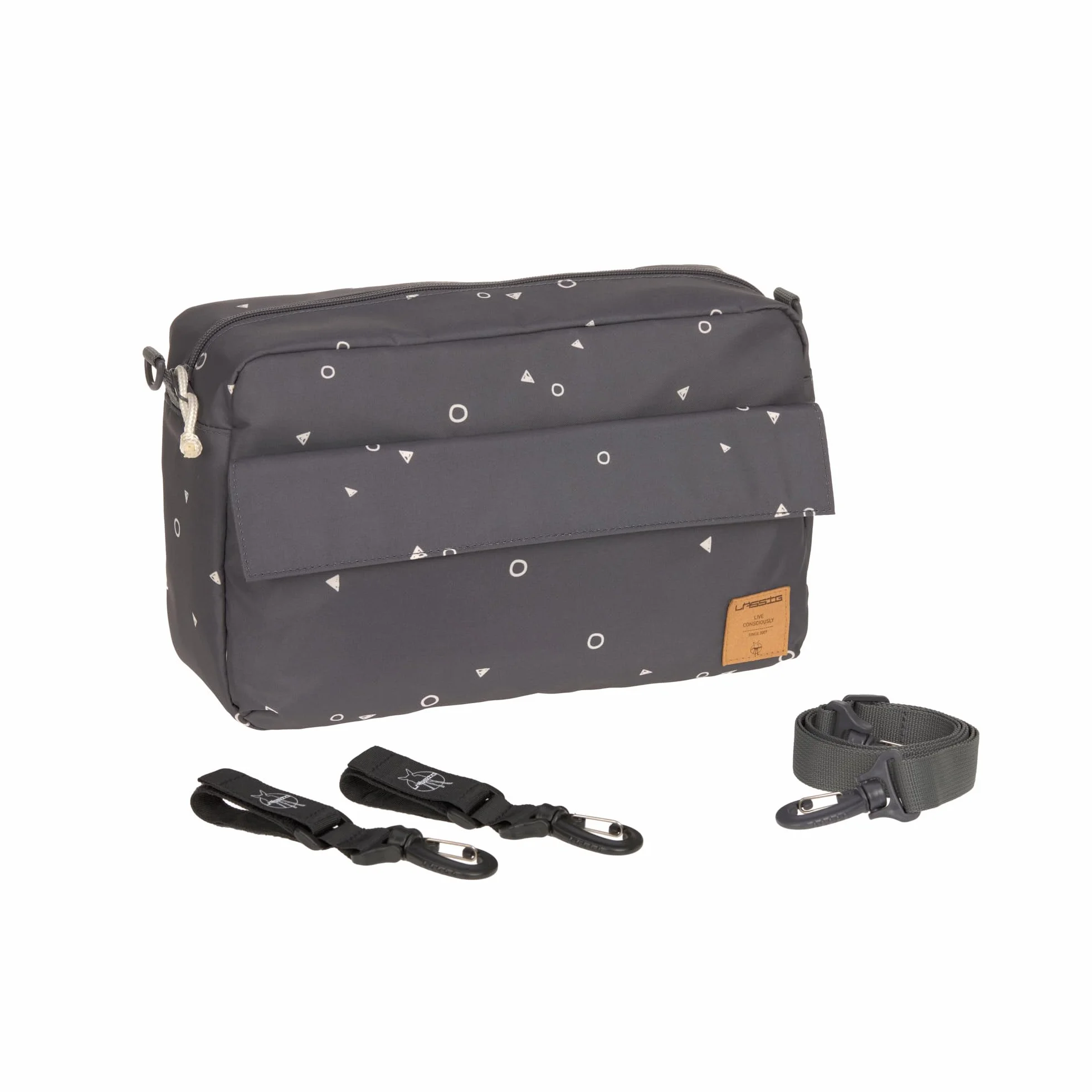 LÄSSIG Organizer do wózka dziecięcego, torba na ramię, torba do wózka dziecięcego, w zestawie z mocowaniem do wózka dziecięcego/Casual Buggy Organizer Bag Blocks antracyt
