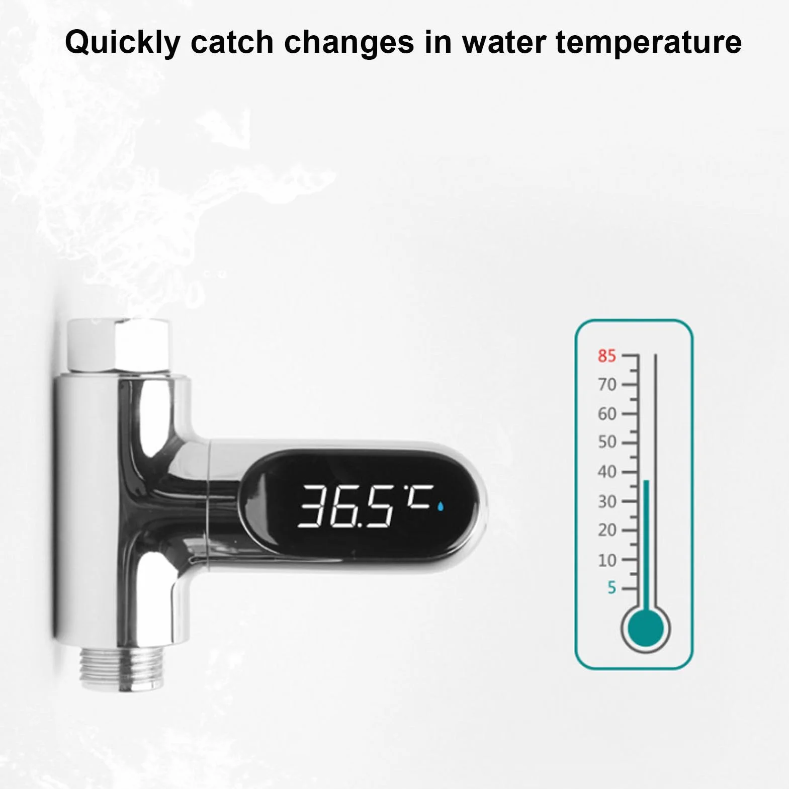 Termometr Prysznicowy, 0~100 ℃ Termometr Wodny do Kąpieli dla Niemowląt z Obrotowym Ekranem 360 ° Cyfrowy Wyświetlacz LED Termometr do Wody Prysznicowej do Domowej łazienki