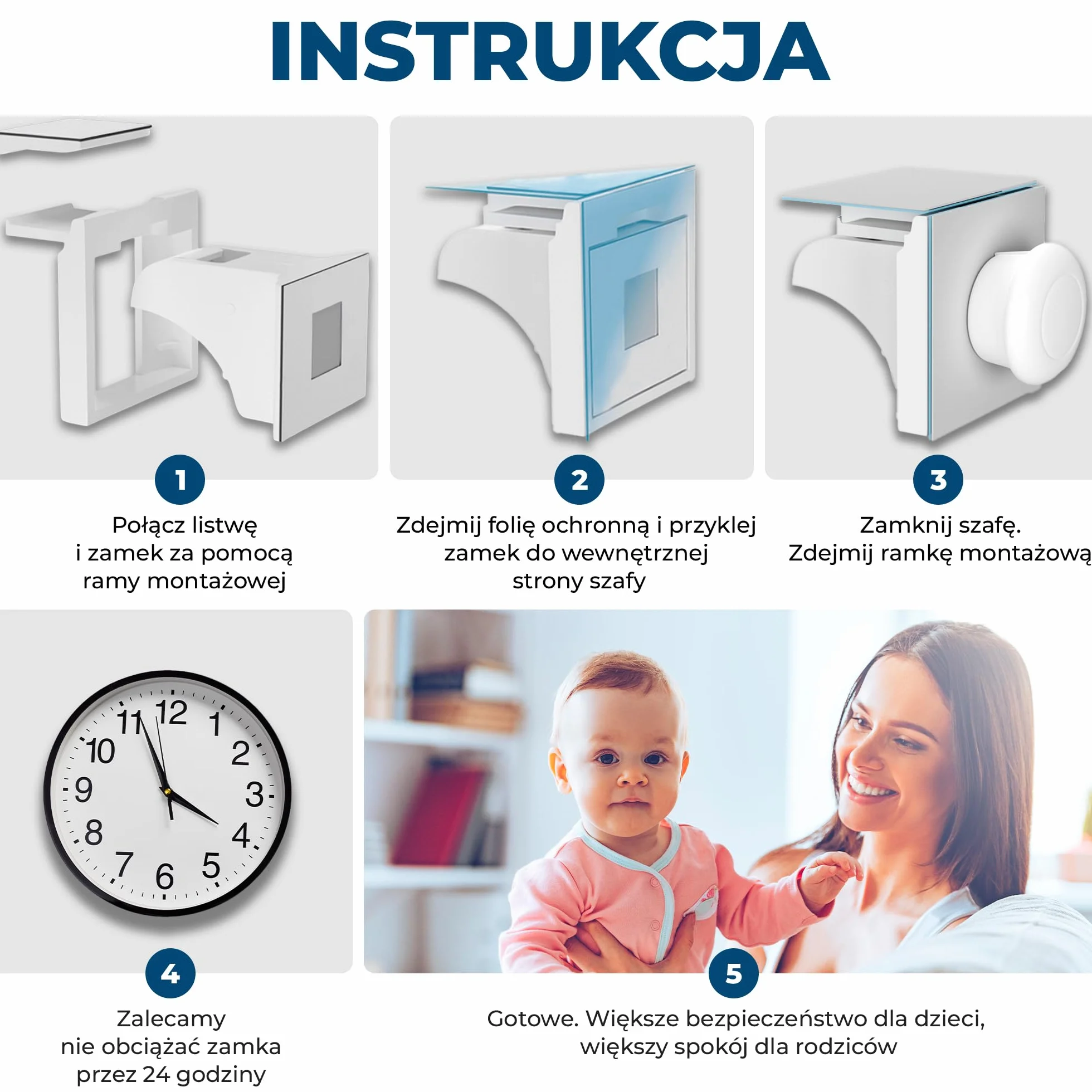 Hoffenbach Magnetyczna Blokada dla Dzieci – 12 zamków + 3 klucze – Niewidoczny Zamek Magnetyczny do Szafek i Szuflad – Zabezpieczenie bez Wiercenia – Biały