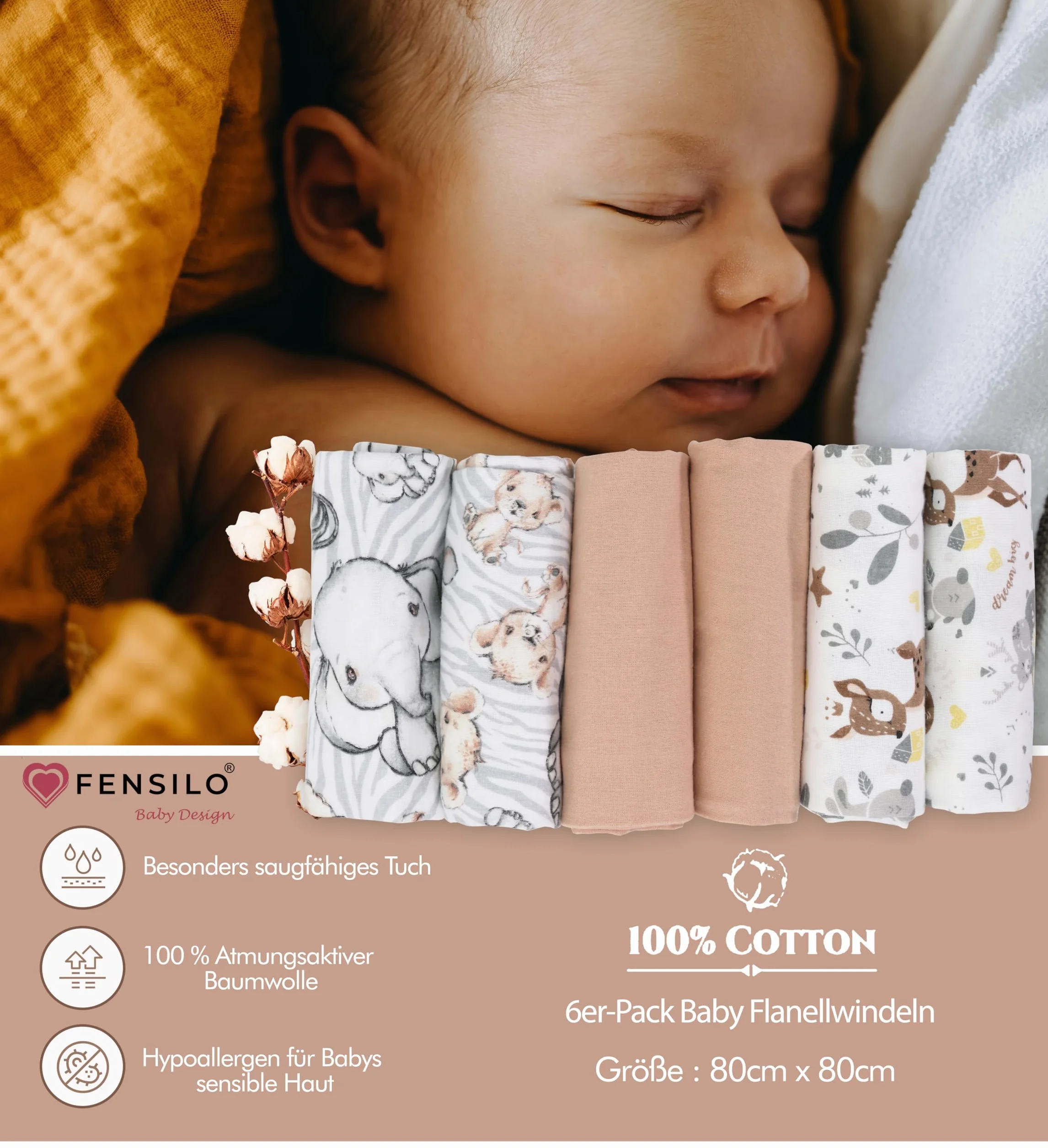 Chusteczki Molton 5 szt. 80x80 cm 100% bawełna flanelowe pieluchy dla dziecka