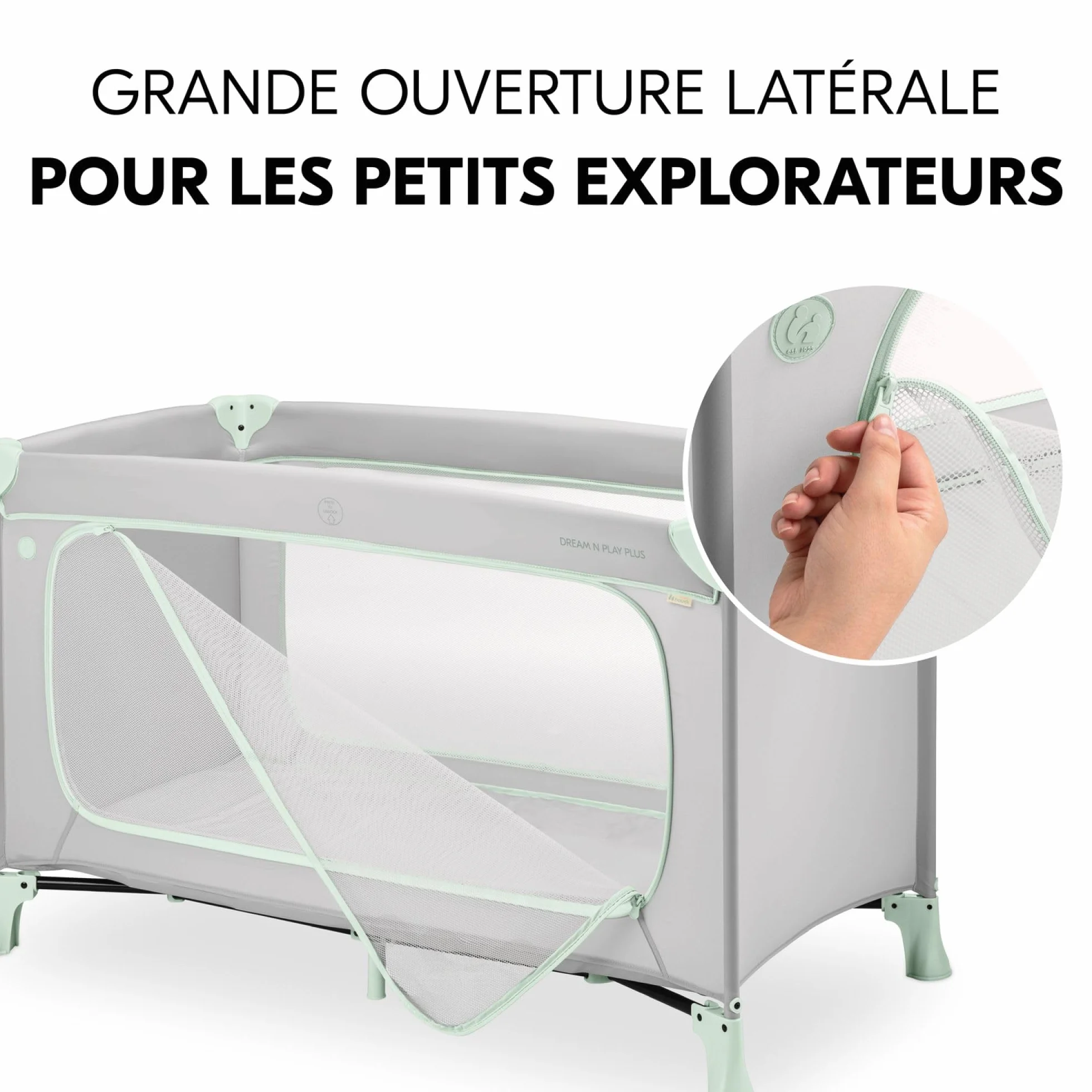 hauck Dream N Play Plus, Dusty Mint - dziecięce łóżko podróżne z torbą transportową – duży zamek do zabawy – małe składane – dziecięce łóżeczko podróżne dla małych dzieci od urodzenia do 15 kg