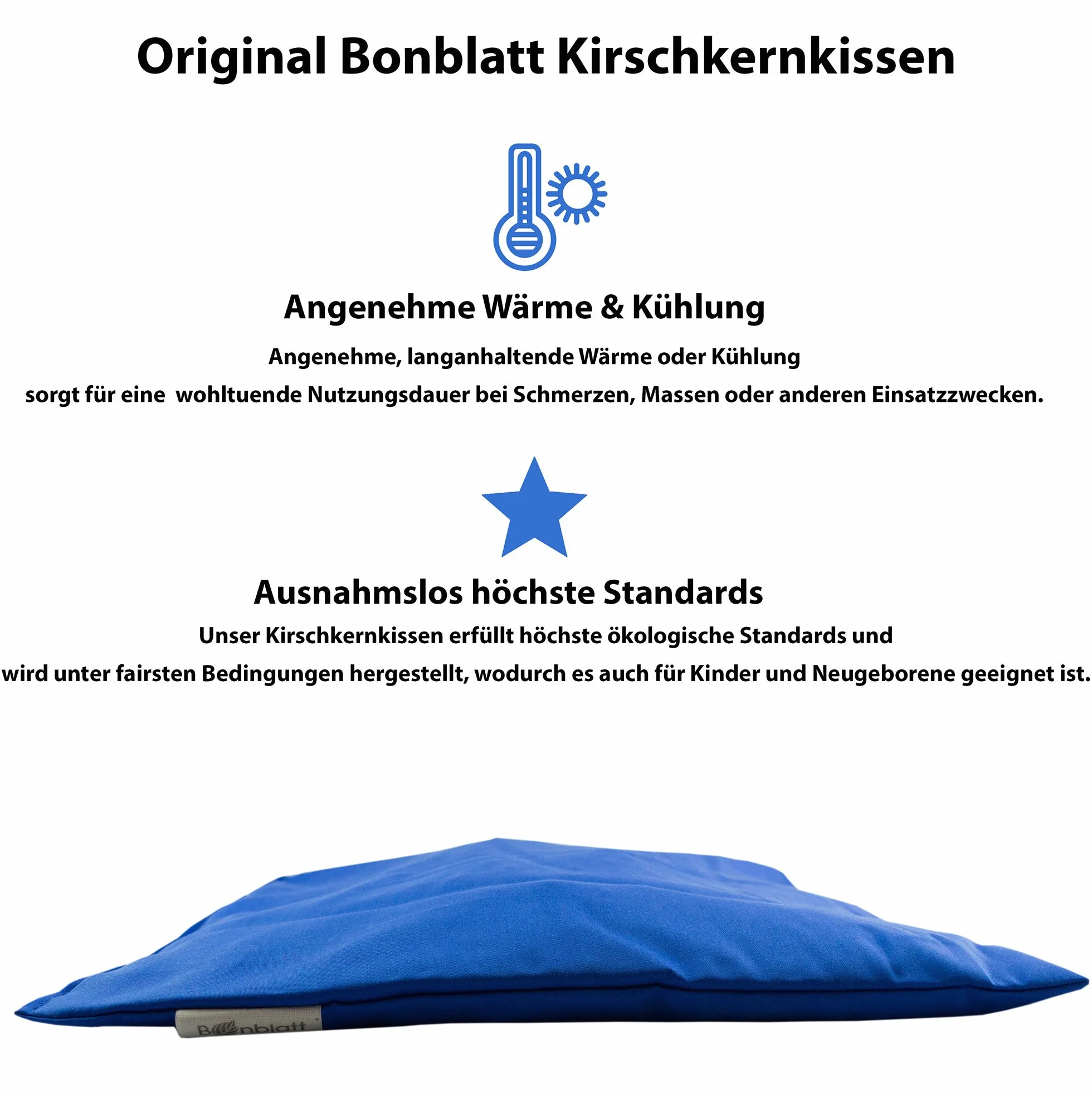 Poduszka z pestkami wiśni Bio Bonblatt® Öko-Tex 100 19x19 cm niebieska