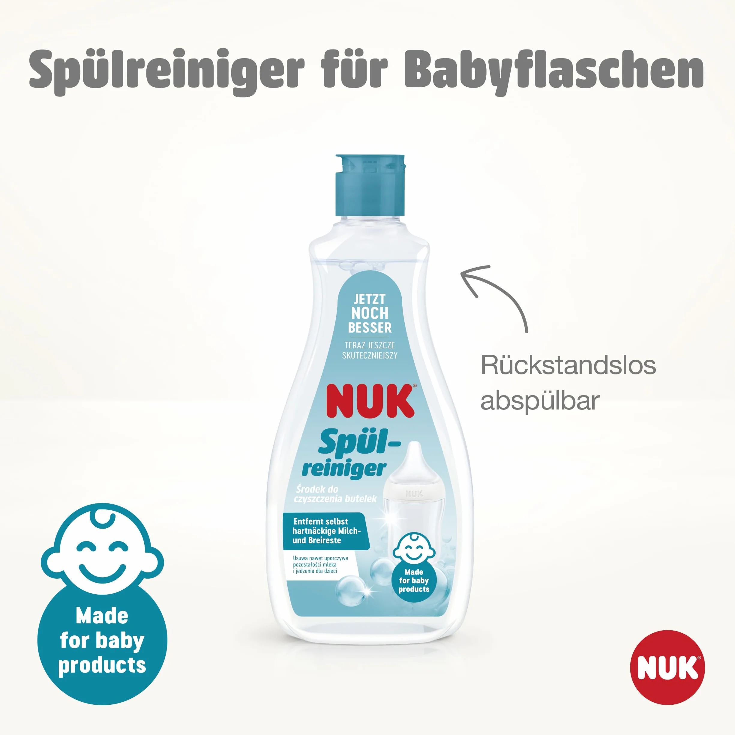NUK Środek do mycia naczyń do butelek dla niemowląt | 500 ml | idealny do czyszczenia butelek dla niemowląt, nuklem i akcesoriów | środek czyszczący bez substancji zapachowych | neutralne pH | butelka