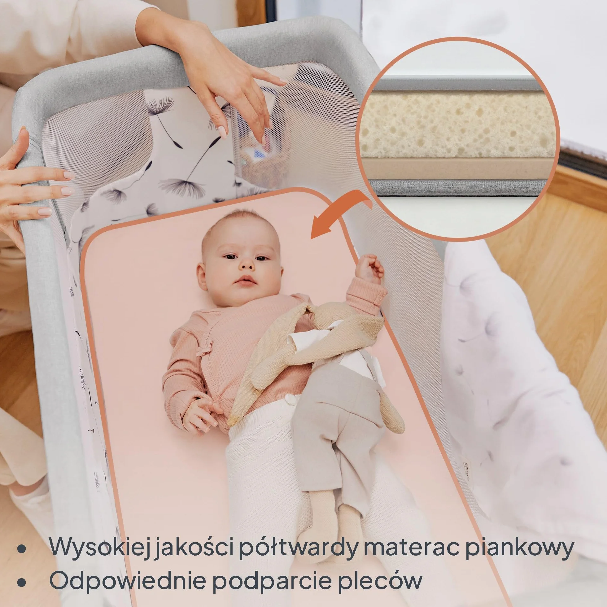 LIONELO Aurora 3 w 1 Łóżeczko Dziecięce do 9 kg Łóżko Dostawne Kołyska Regulacja Wysokości Kąta Nachylenia Materaca 4 Kółka z Hamulcem Torba (Szary)