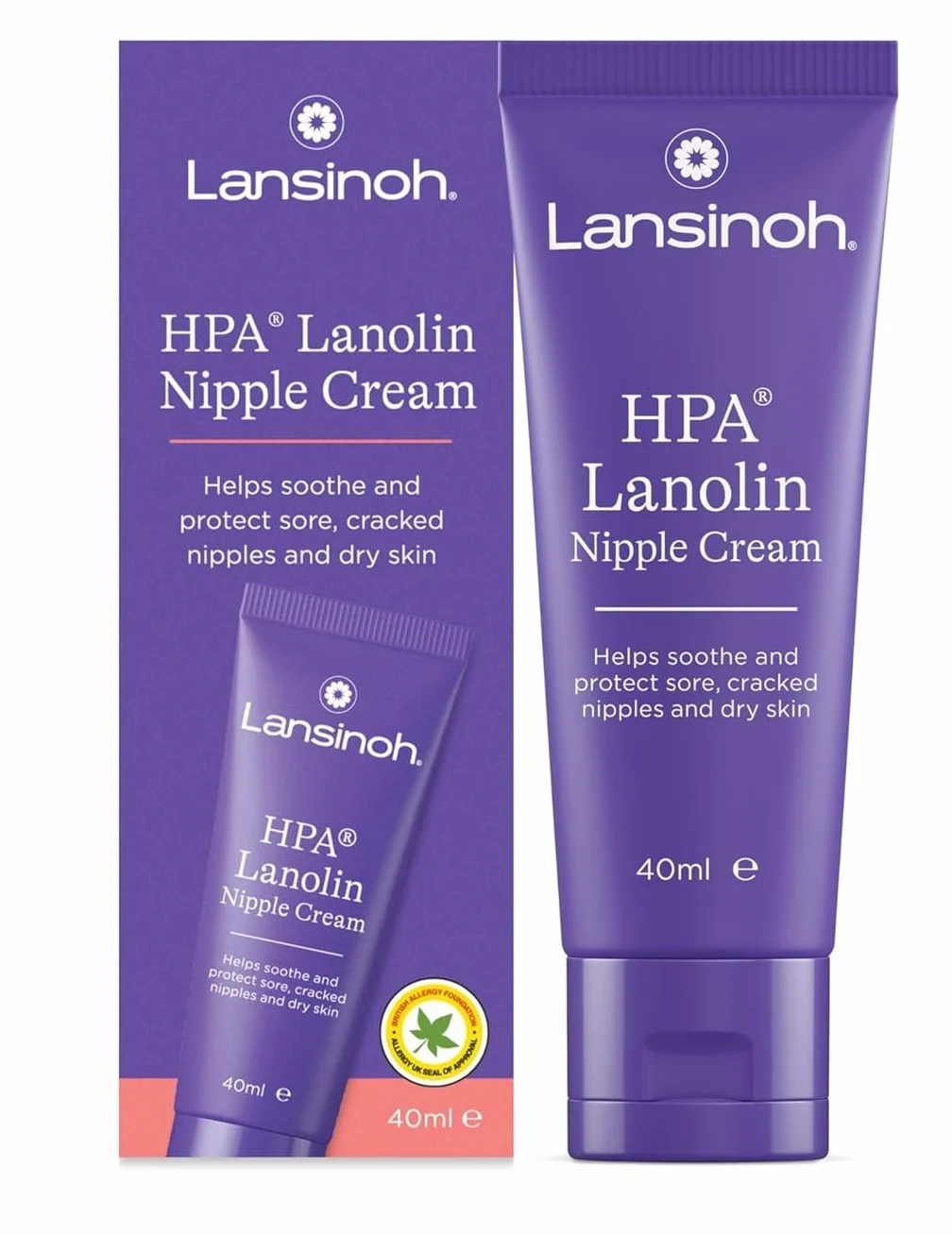 Lansinoh HPA Lanolin Nipple Cream for sore nipple & cracked skin, 100% natural single ingredient, breastfeeding essential, tasteless, odourless, hospital bag, moisturising, 40ml