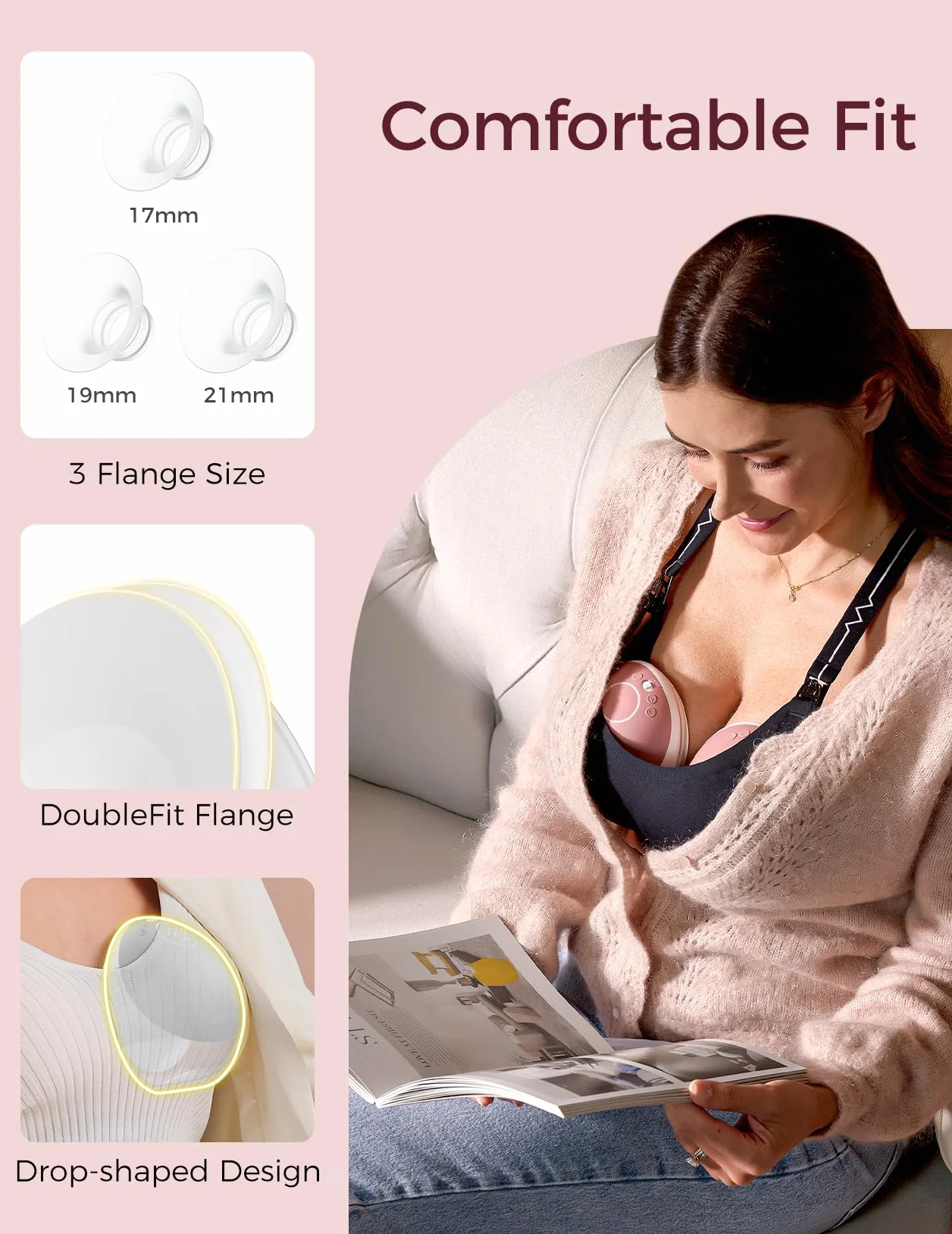Momcozy M9 Mobilny laktator bez użycia rąk, elektryczny z aplikacją, 15 stopni, 24 mm, czerwony