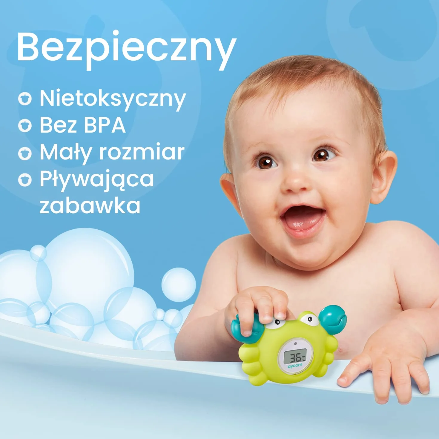 Aycorn Cyfrowy Termometr do Wanny Wody Kąpieli, dla Dzieci Niemowląt Malucha, Pokojowy Wodoodporny, Zabawka do Kąpieli, Elektroniczny Precyzyjny Czujnik Temperatury, Krab