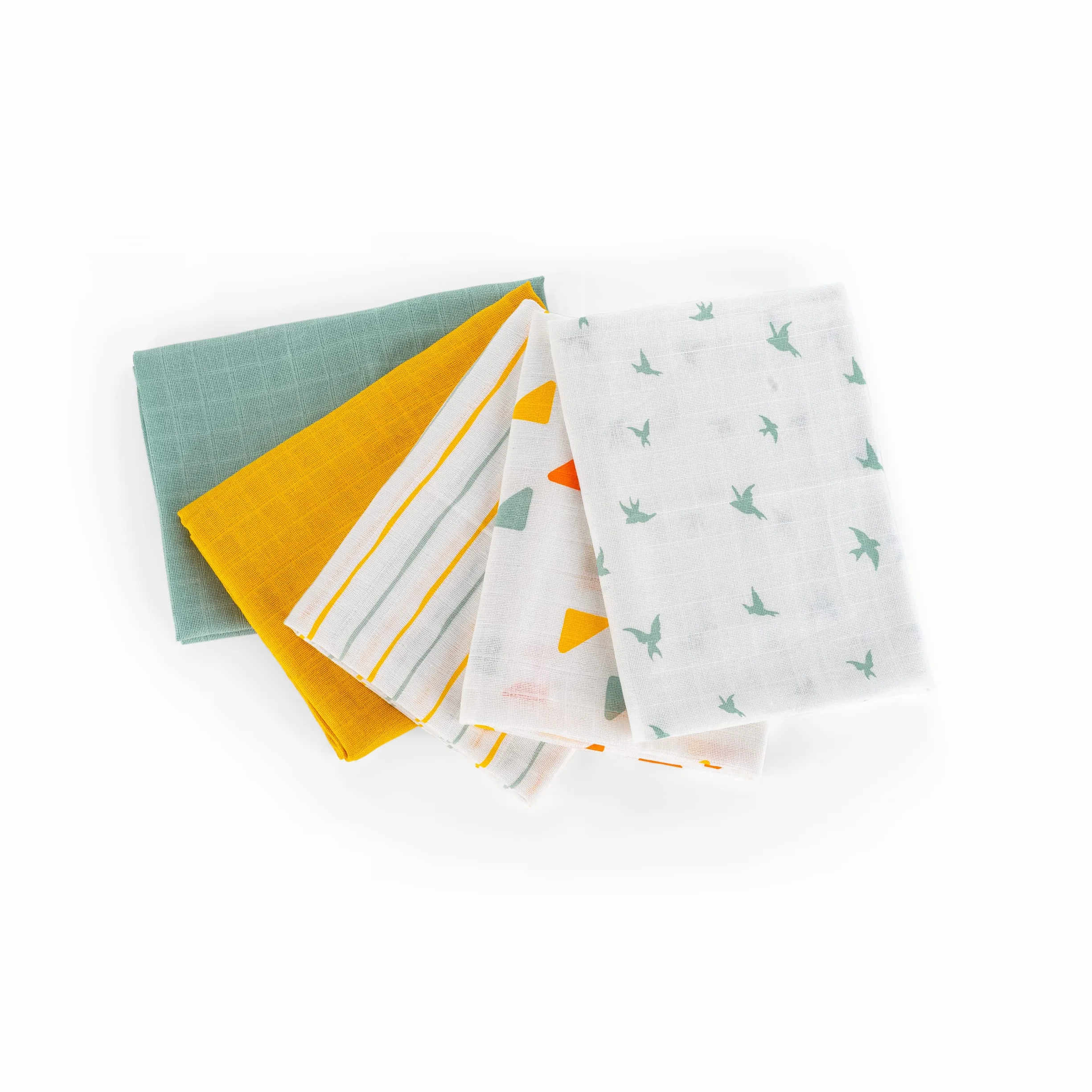 LaLoona pieluchy muślinowe, 5 sztuk, 70 x 70 cm, 5 sztuk, miękkie ściereczki z muśliny, sprawdzone pod kątem ÖkoTex, kolorowe pieluchy materiałowe, 100% bawełny (miętowo-żółte)