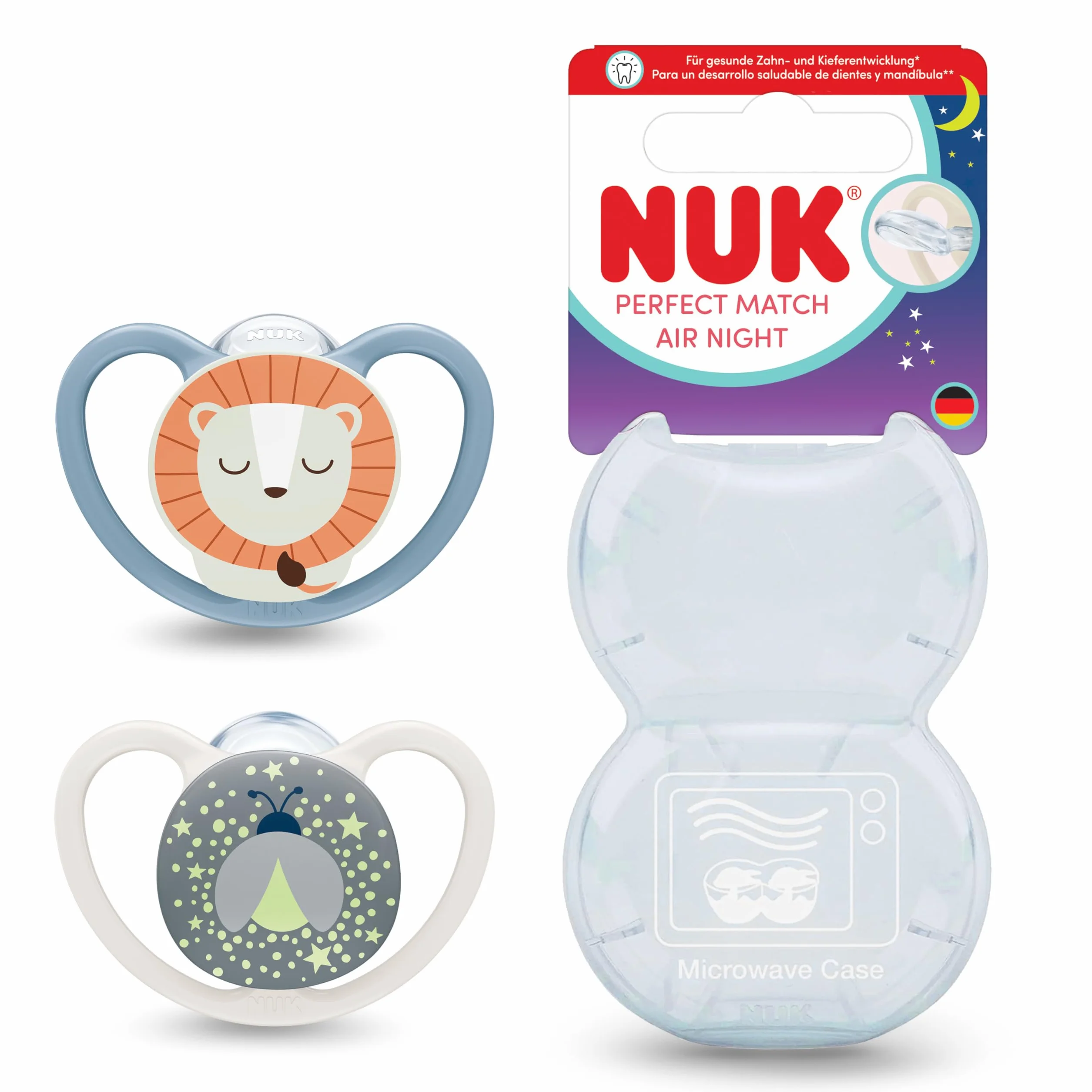 NUK Perfect Match Air Night Smoczki 6-18 m 2 sztuki Światełka w ciemności