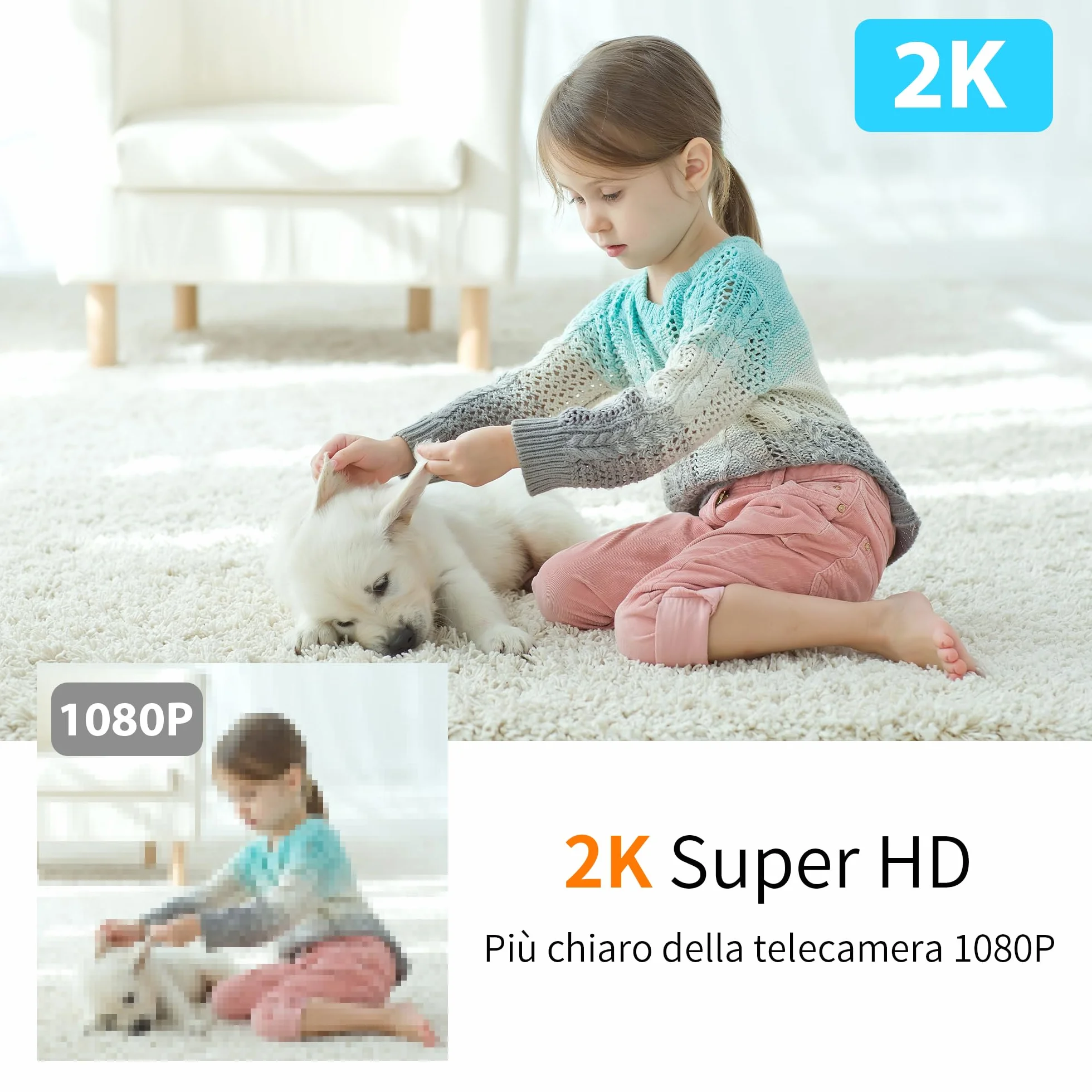 KAWA babyphone 2K WiFi 360° kamera IP z audio 2-drogowe, wykrywanie ruchu, chmura/karta TF