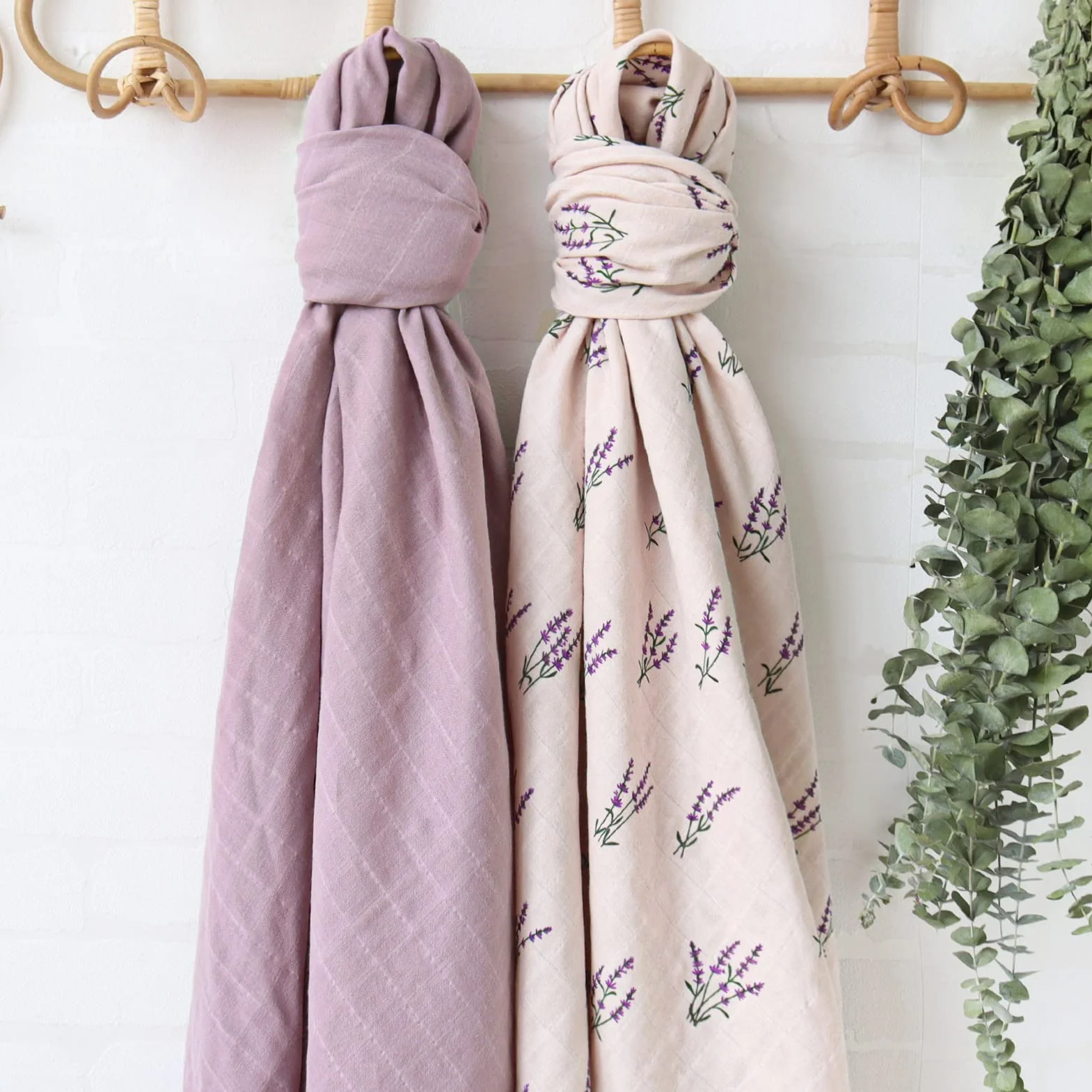 Lebze LifeTree 2-pak dziecięcy muślinowy koc, 100% organiczna bawełna muślinowe koce dla niemowląt, koce do owijania 120x120 cm, lawenda i mauve