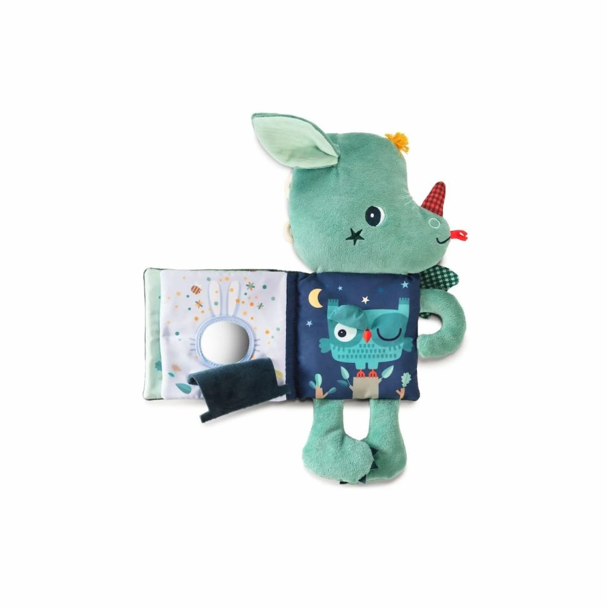 Lilliputiens Książka edukacyjna Doudou Joe the Dragon Mag 2 w 1 sensoryczna zabawka dla dzieci od 6 miesięcy fosforescencja