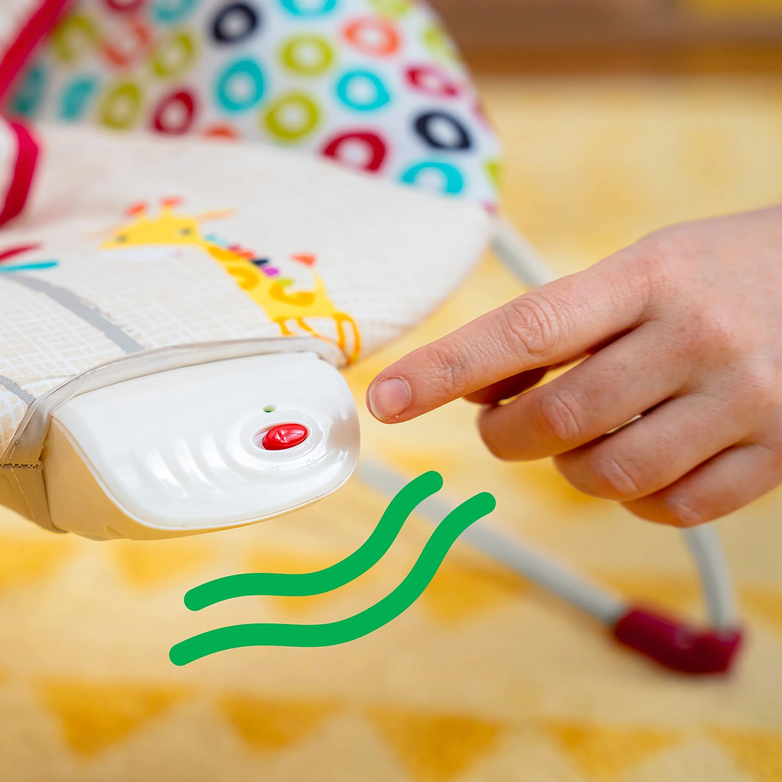 Bright Starts, Playful bujanka dla niemowląt z wibracjami, zdejmowanym łukiem do zabawy i interaktywnymi zabawkami