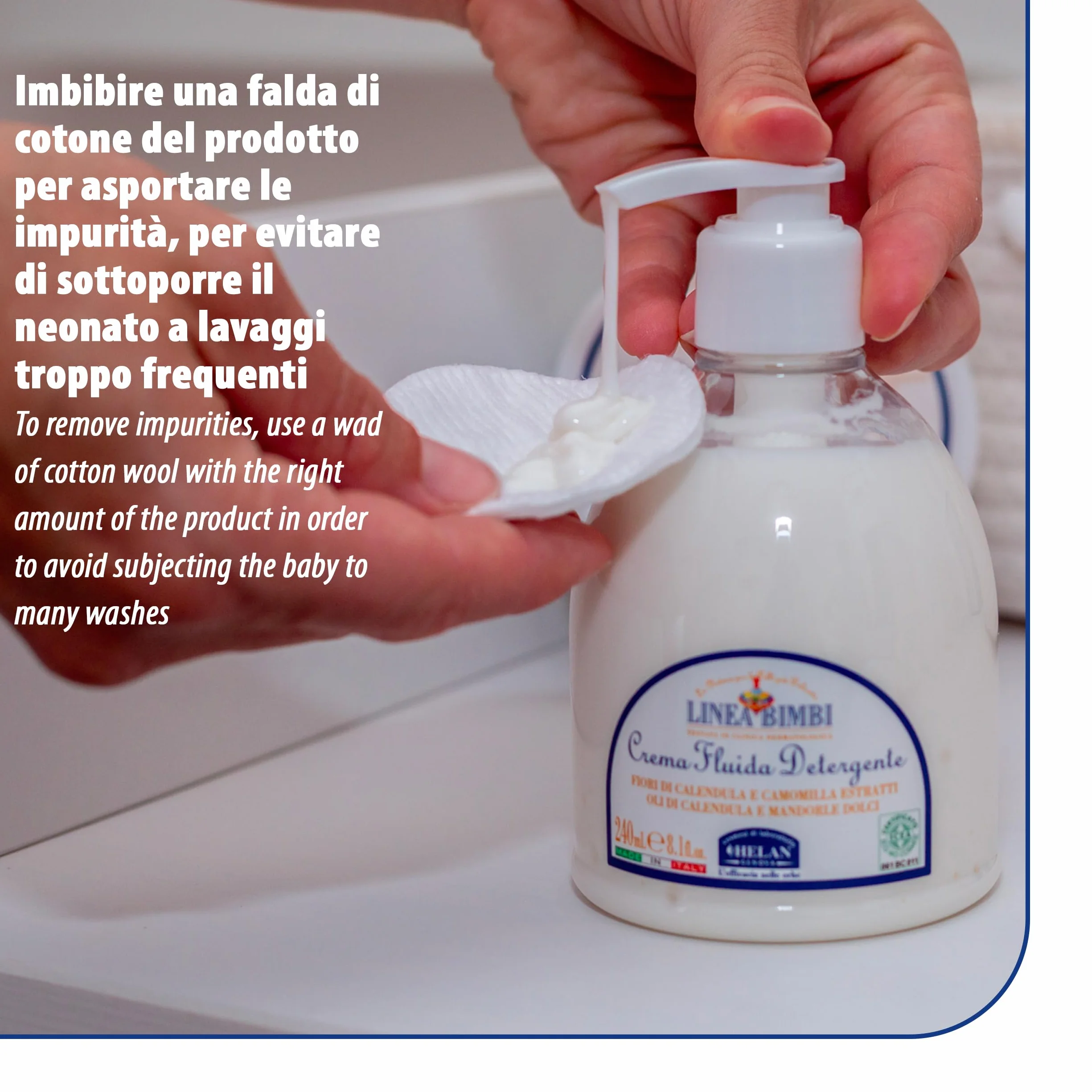 Helan, Linea Bimbi, Krem nawilżający dla niemowląt, krem do ciała dla dzieci, płyn i detergent - Kojący i odżywczy krem nawilżający do ciała dla niemowląt i dzieci, z nagietkiem i słodkimi migdałami -
