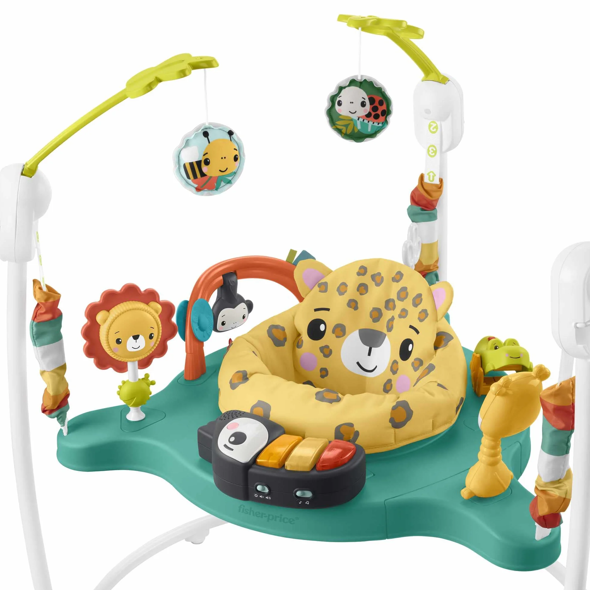 Fisher-Price Skoczek Gepard Centrum zabaw dla niemowląt ze światełkami, dźwiękami i muzyką, interaktywny skoczek dla dzieci, HND47