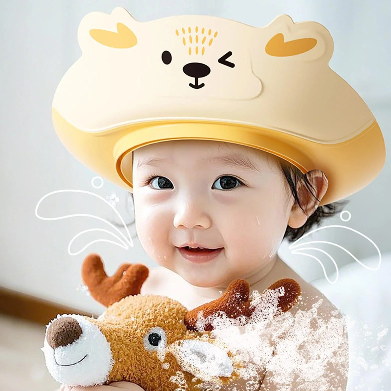 Baby Shower Shampoo Hat, Adjustable Bath Visor for Children 23x23x8.5cm, Ear Protection Shampooing Hat, Hair Washing Protection for Boys and Girls, Safe Bathing Supplies