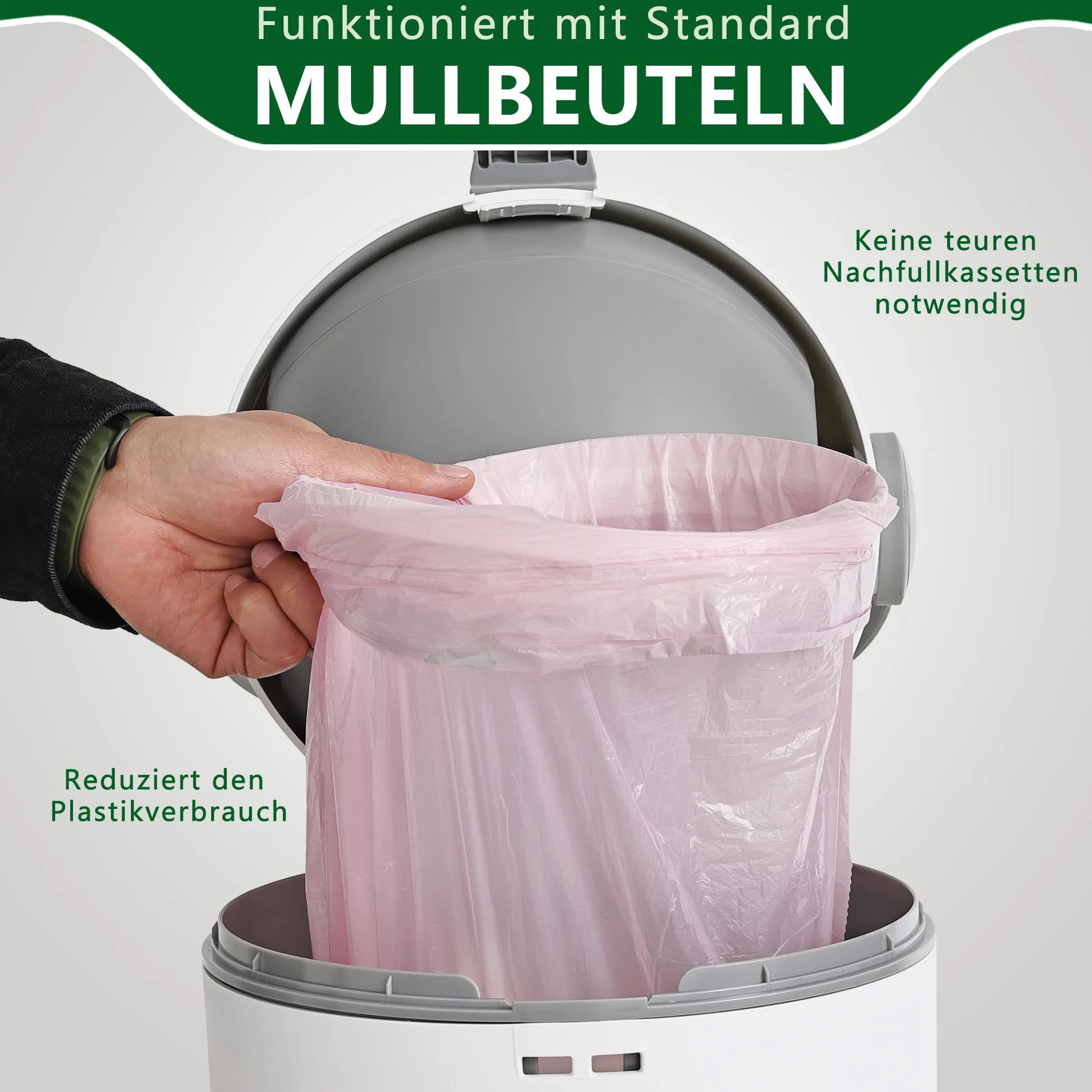 Kosz na pieluchy 12 l z ochroną przed zapachami, obsługa jedną ręką, biało-szary