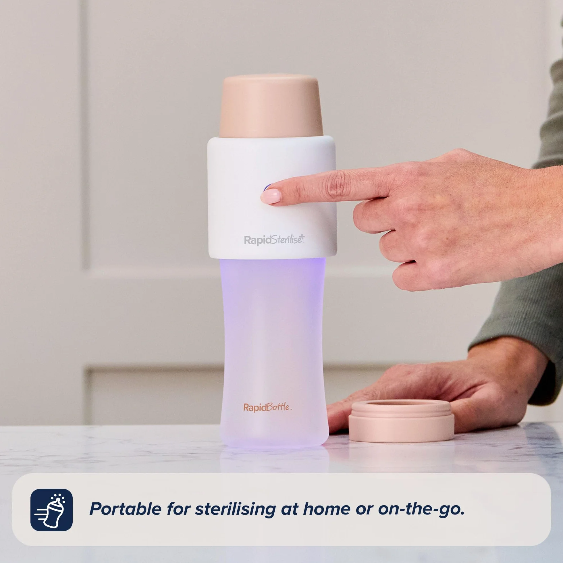 Nuby RapidSterilise+ przenośny sterylizator UV dla niemowląt, 30 zastosowań na ładowanie, USB, automatyczne wyłączanie
