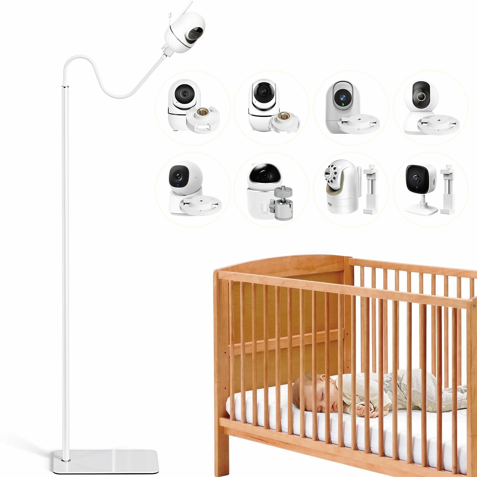 Stojak na Kamerę dla Niemowląt Podłogowy z Regulacją Wysokości 40–170 cm Kompatybilny z HelloBaby, TP-Link, Mocowanie 1/4
