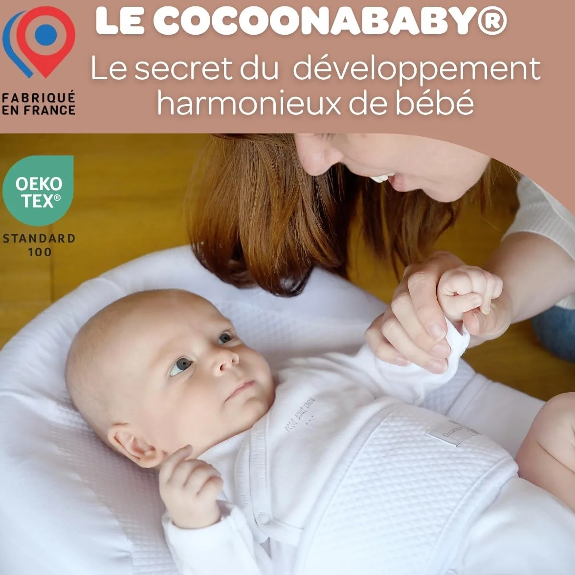 RED CASTLE/BEABA, Ergonomiczny kokon, aniołowe gniazdo, komfort, rozwija zdolności motoryczne i czuwanie, Wyprodukowano we Francji, Tkanina Oeko-Tex, Kwiat bawełny, Szczęśliwy lis