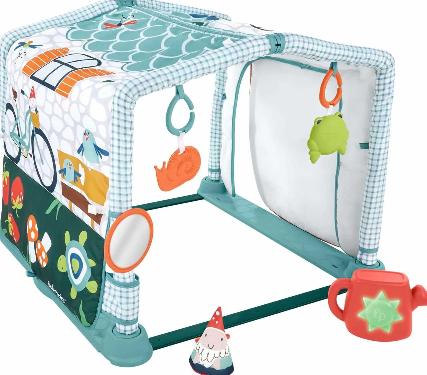 Fisher-Price Edukacyjna mata 3 w 1 z dźwiękami Domek Odkrywcy, mata do zabawy na brzuszku i tunel do raczkowania, od niemowlaka po starsze dziecko, HJK45