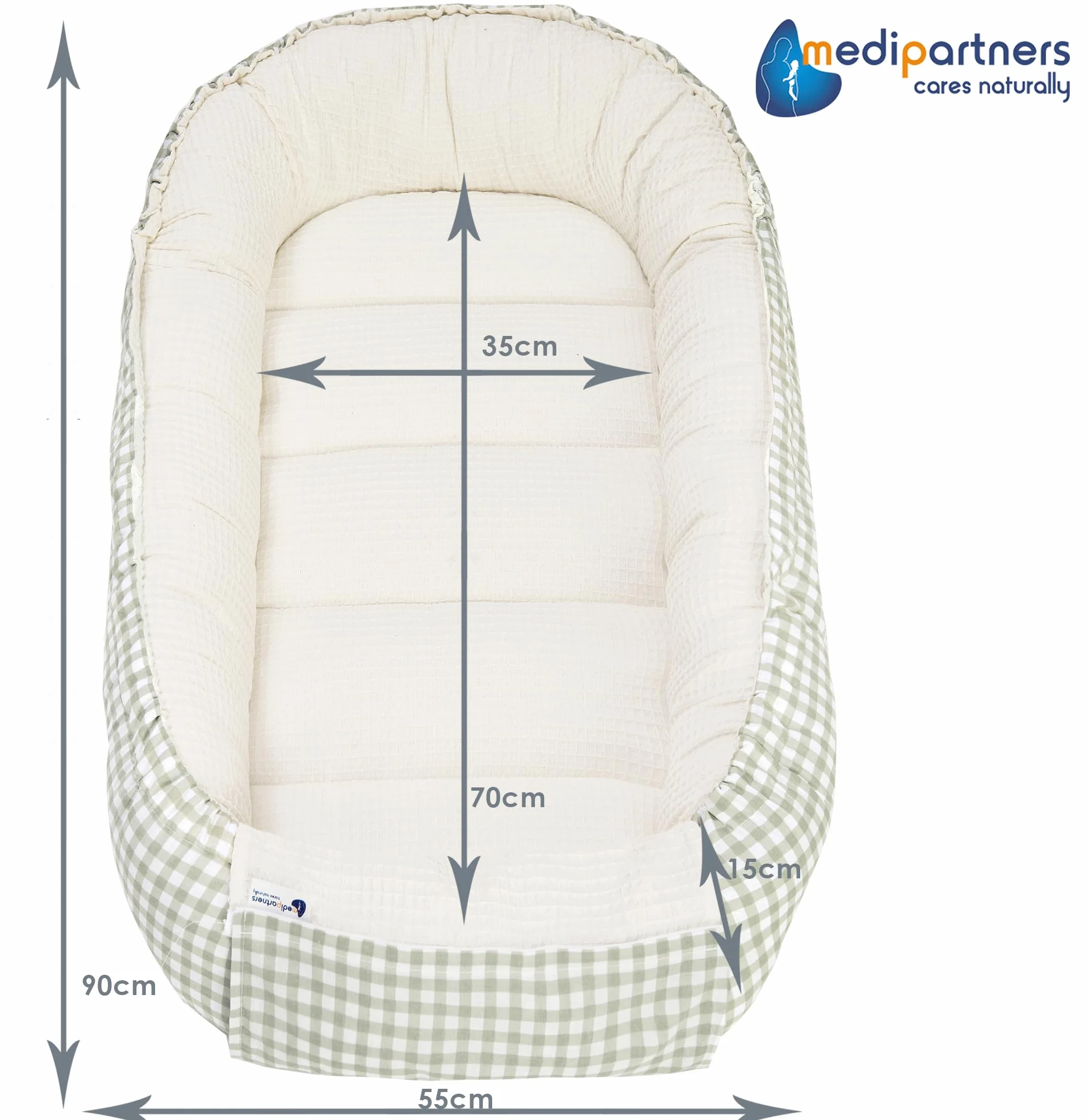 Kokon dla niemowląt 100% Bawełna Wafel 100x60x15cm Antyalergiczne wypełnienie Medi Partners