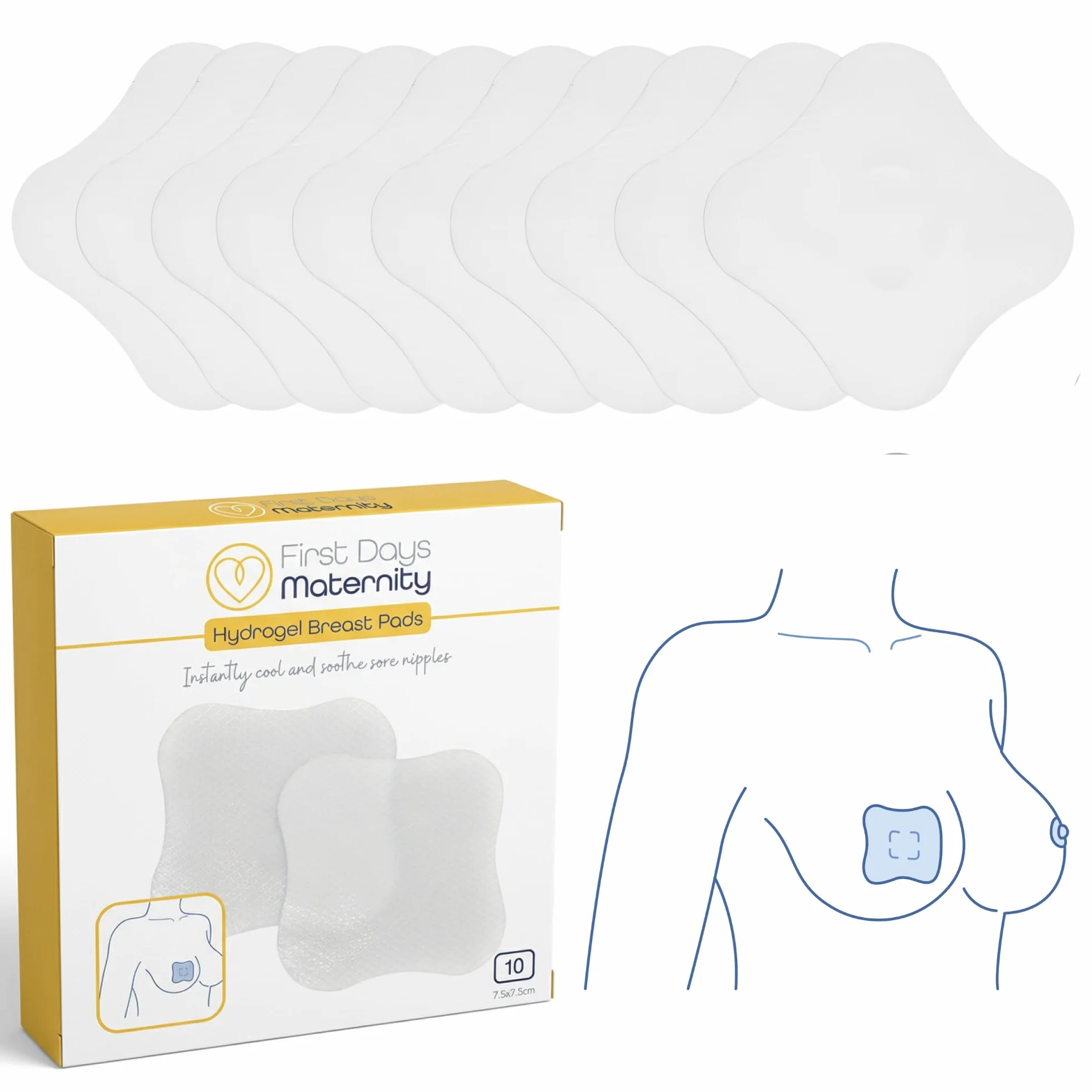 First Days Maternity Hydrożelowe Wkładki Laktacyjne na Obolałe Sutki, Natychmiastowa Ulga Chłodząca, Zestaw 10 Wkładek, Niezbędna Pomoc dla Nowej Mamy w Okresie Karmienia Piersią