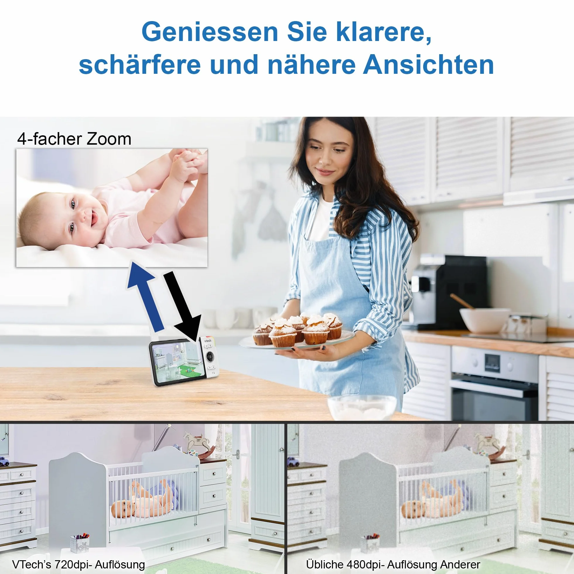 VTech VM818 monitor dla niemowląt HD – niania wideo z kamerą szerokokątną – wideo HD, czysty dźwięk, kolorowy ekran LCD 5" i funkcja widzenia w nocy – z funkcją interkomu, kołysankami i dźwiękami
