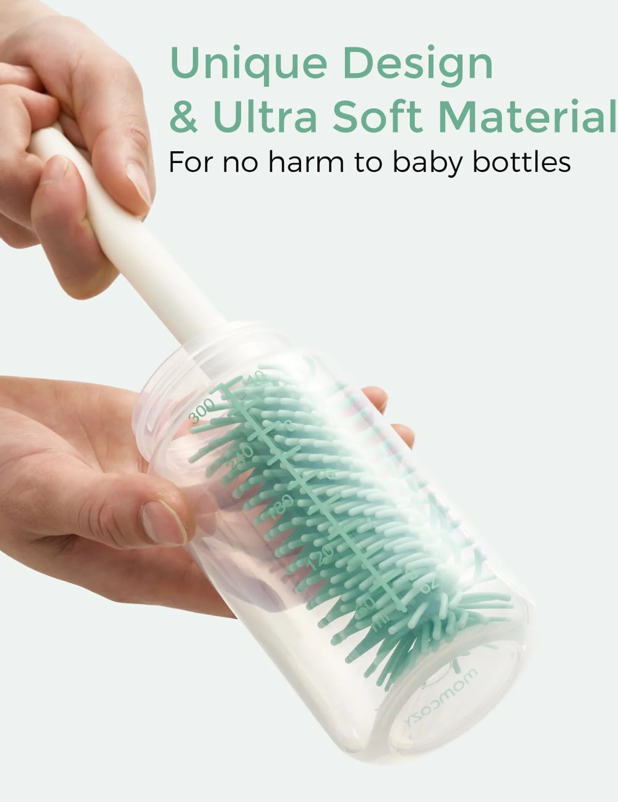 Momcozy Zestaw szczotek do butelek dla niemowląt z silikonową szczotką, stojakiem do suszenia